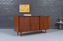 California Modernist Walnut Tambour-Door Credenza by Milo Baughman