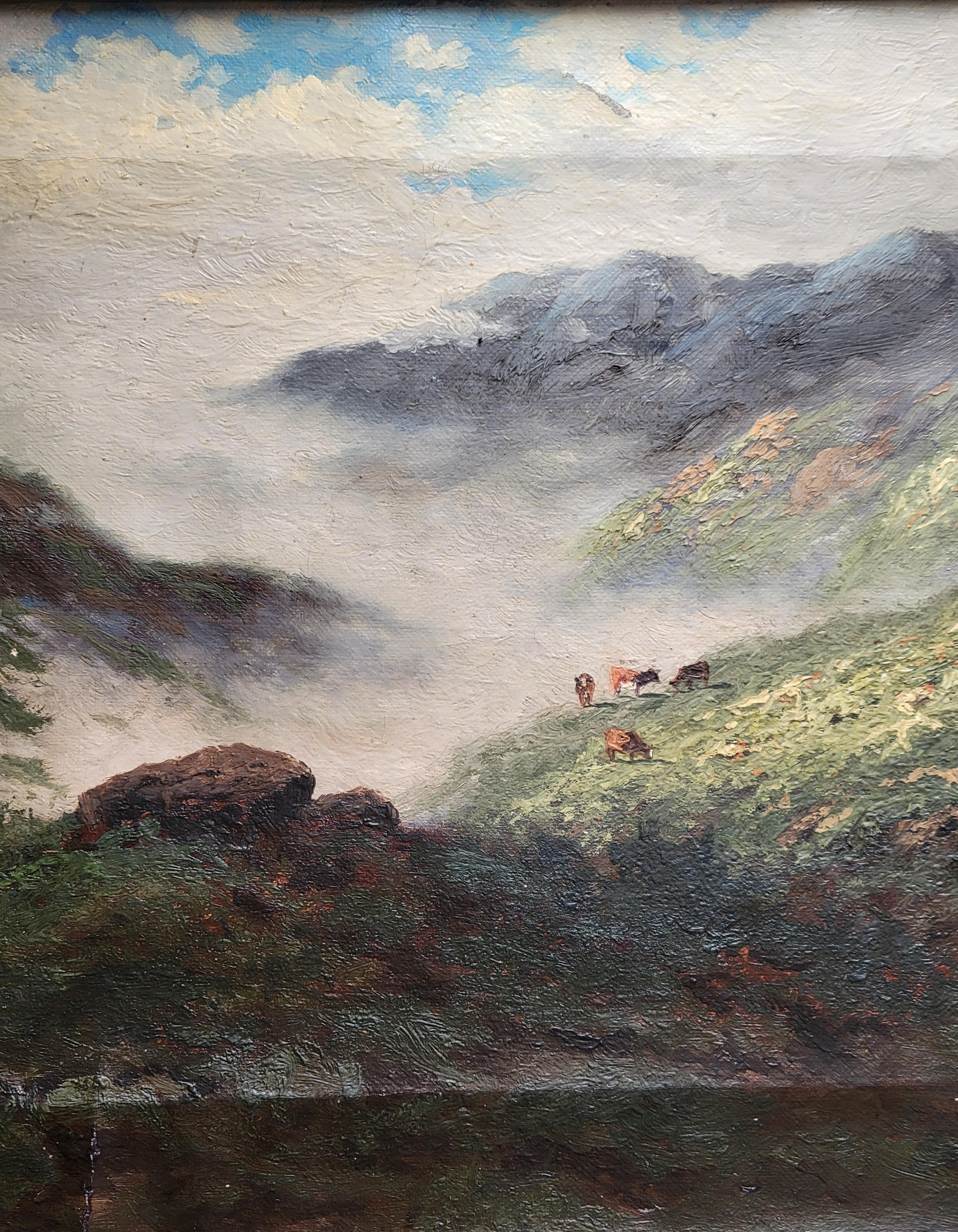American California Mountain Landscape With Cows by Carl Henrik Jonnevold (1856-1955) For Sale