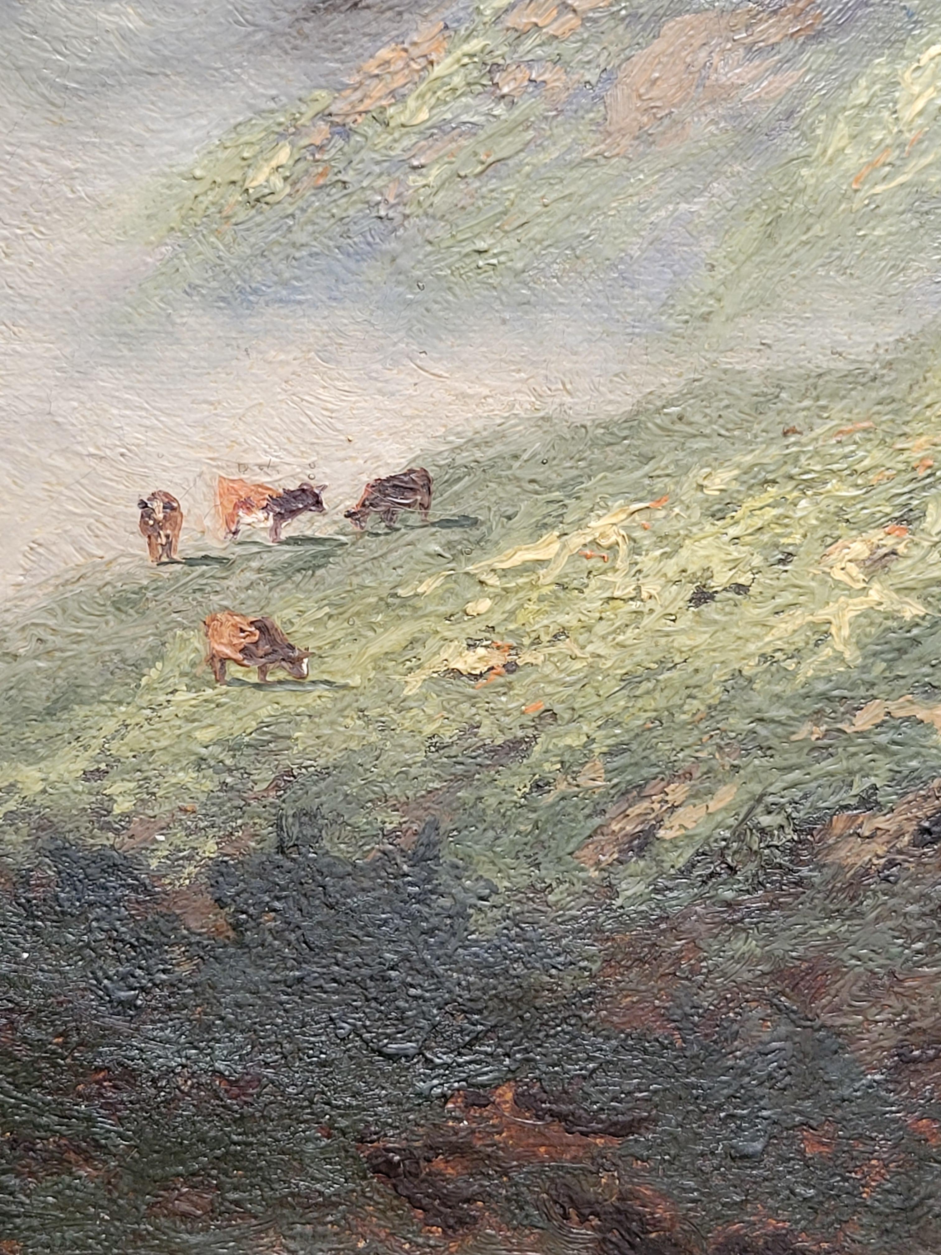 Canvas California Mountain Landscape With Cows by Carl Henrik Jonnevold (1856-1955) For Sale