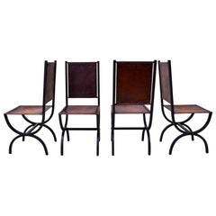 California NapaStyle Iron and Leather Curule Form Dining Chairs