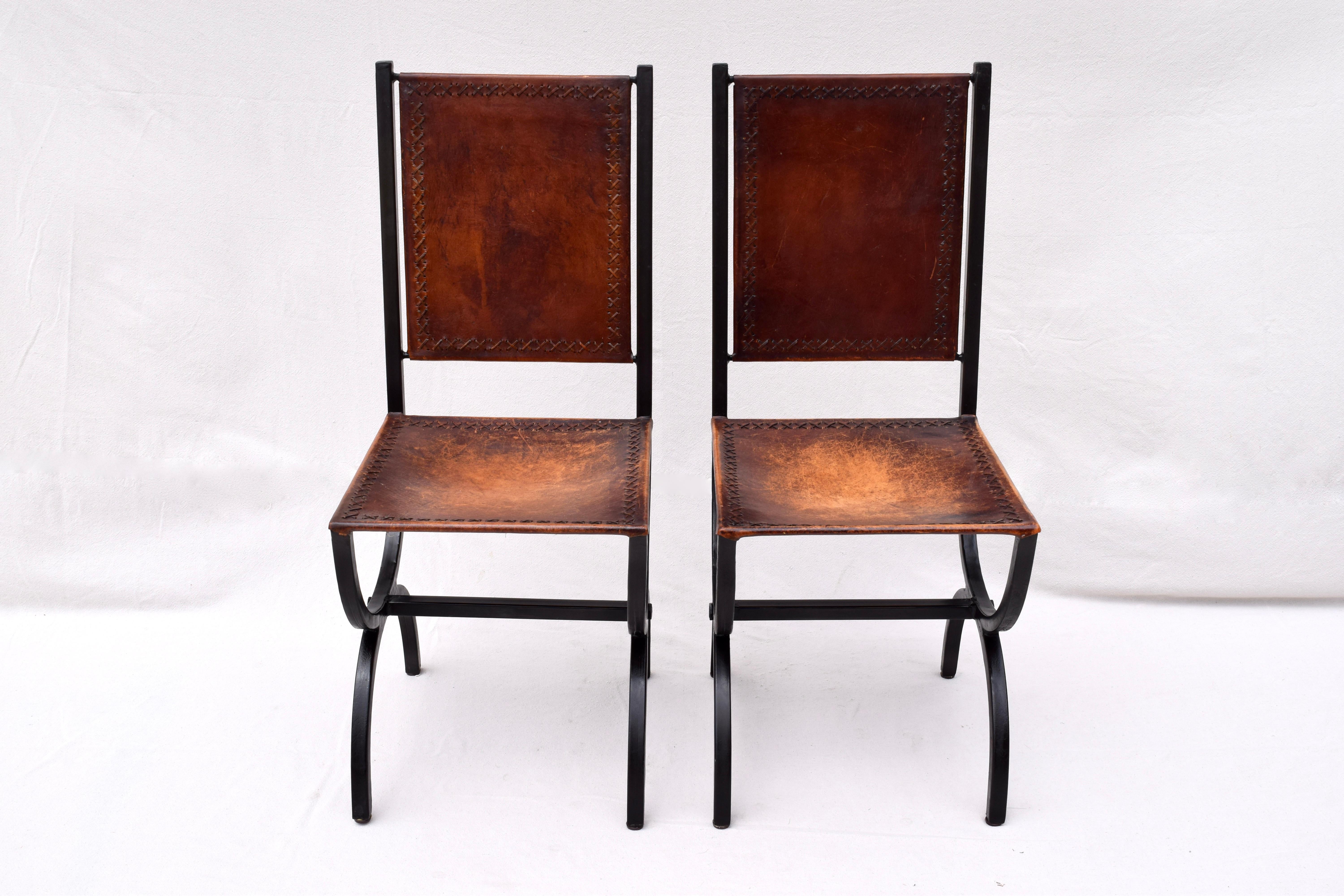 Rancho Monterey California NapaStyle Iron and Leather Curule Form Dining Chairs
