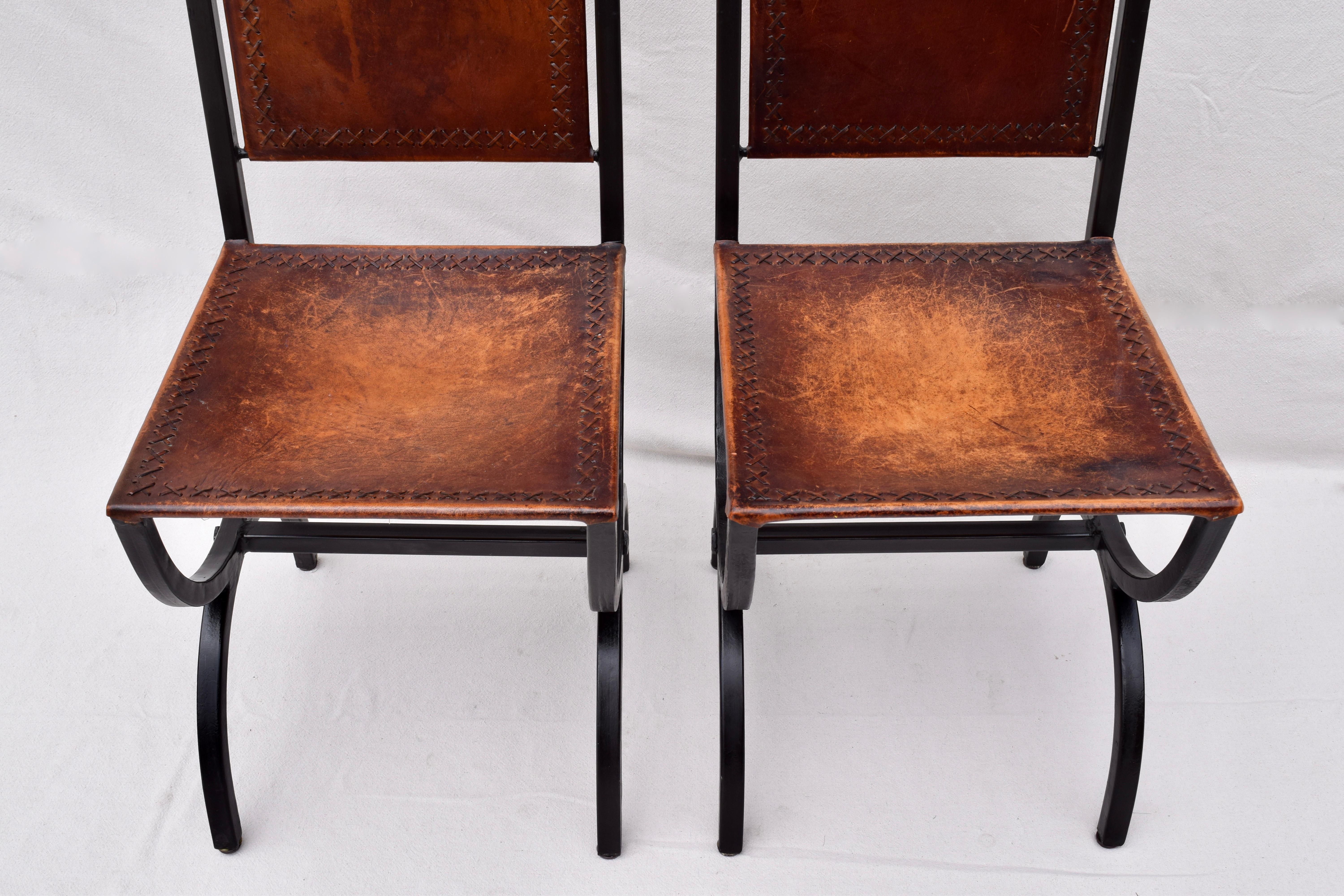 North American California NapaStyle Iron and Leather Curule Form Dining Chairs