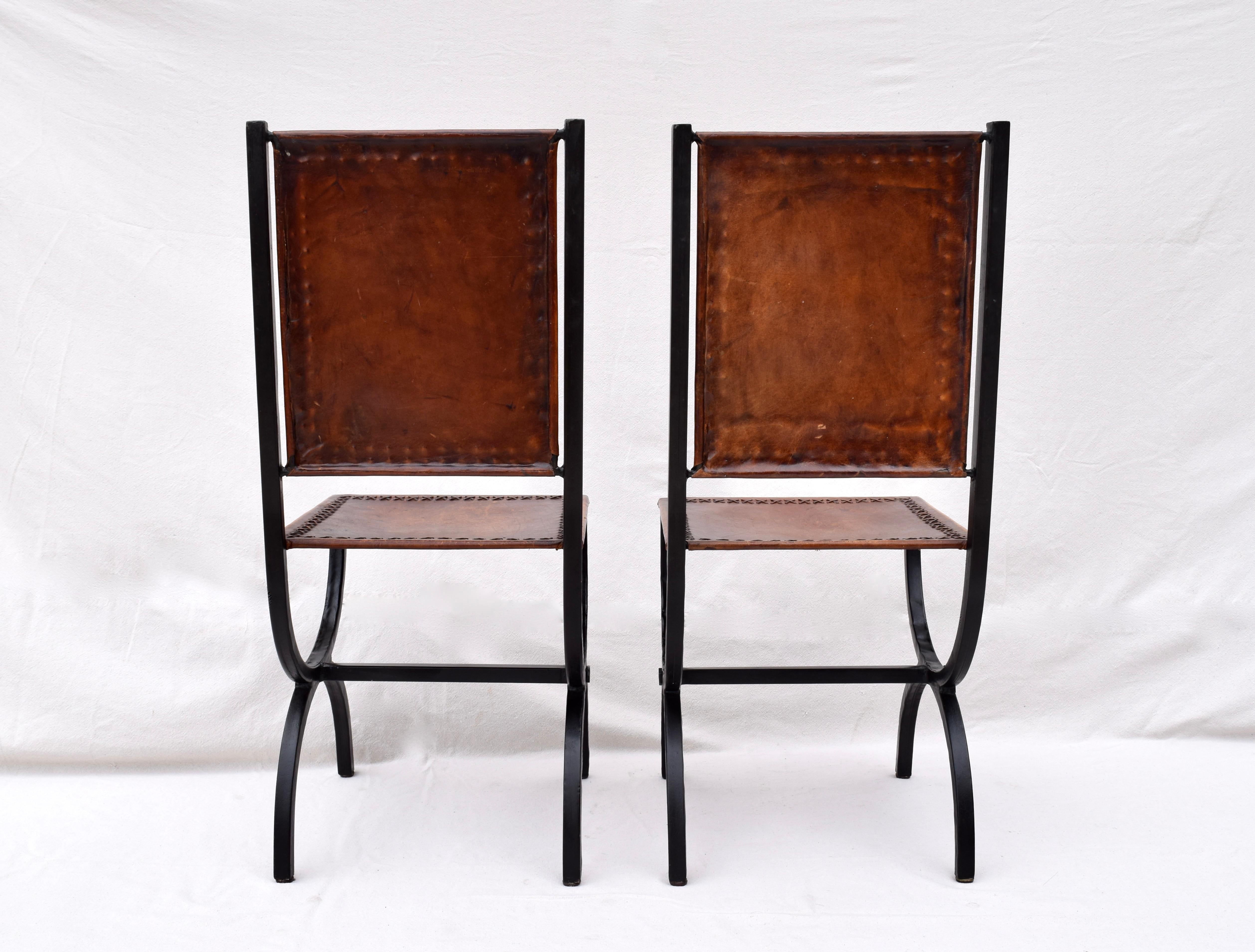 Steel California NapaStyle Iron and Leather Curule Form Dining Chairs