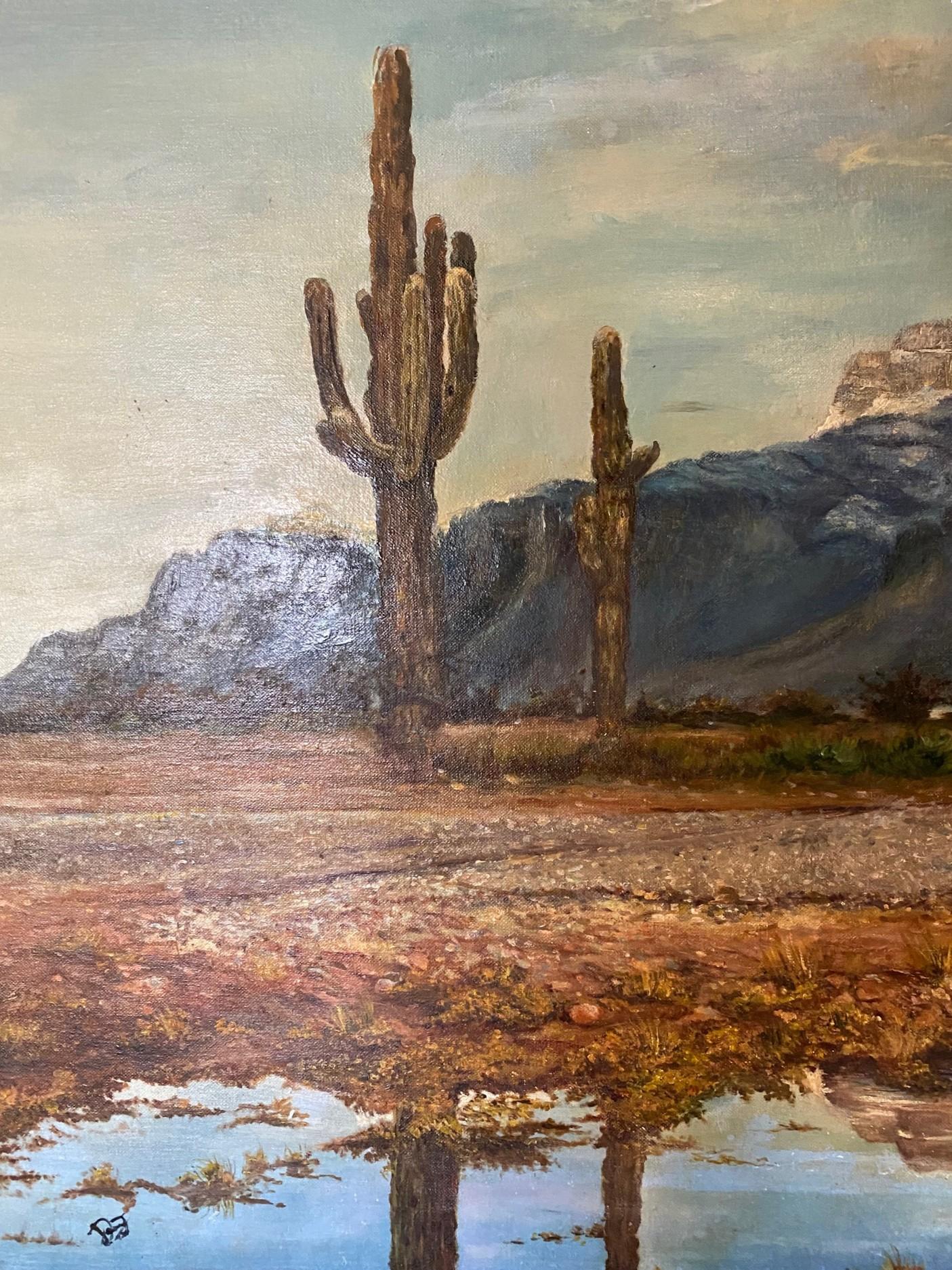 Pittura ad olio firmata California o Arizona Paesaggio montano desertico con nuvole in vendita 6