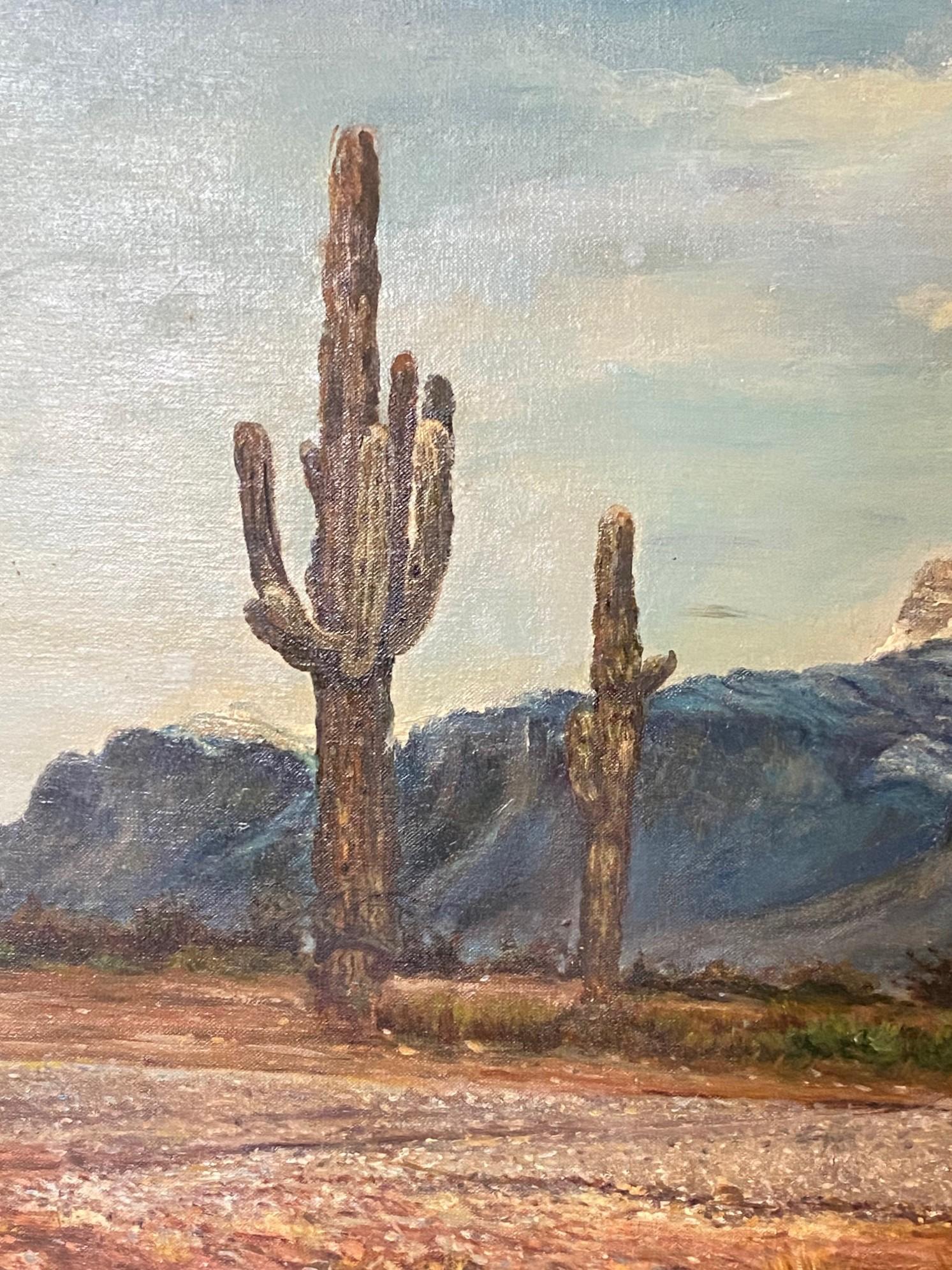 Americano Pittura ad olio firmata California o Arizona Paesaggio montano desertico con nuvole in vendita