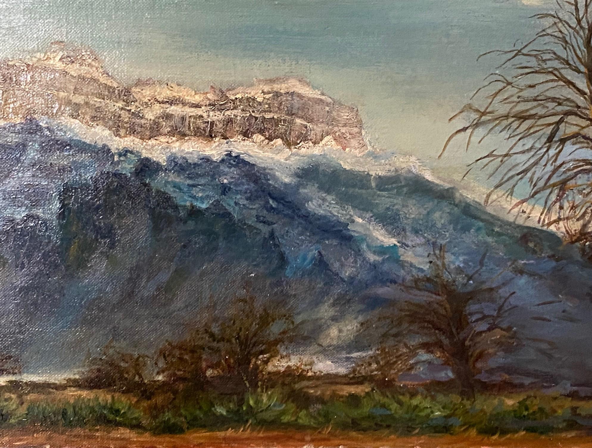 Dipinto a mano Pittura ad olio firmata California o Arizona Paesaggio montano desertico con nuvole in vendita