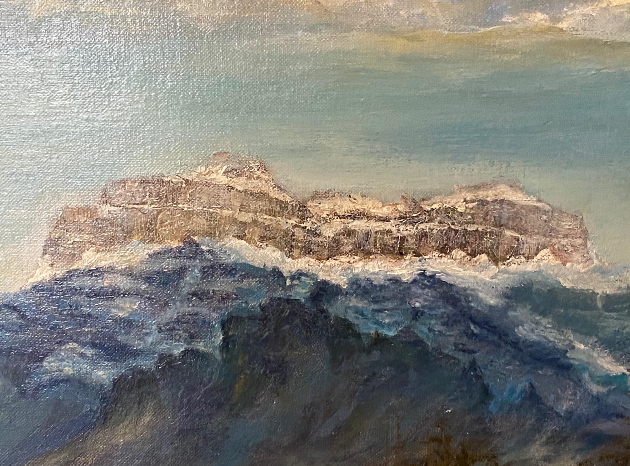 XX secolo Pittura ad olio firmata California o Arizona Paesaggio montano desertico con nuvole in vendita