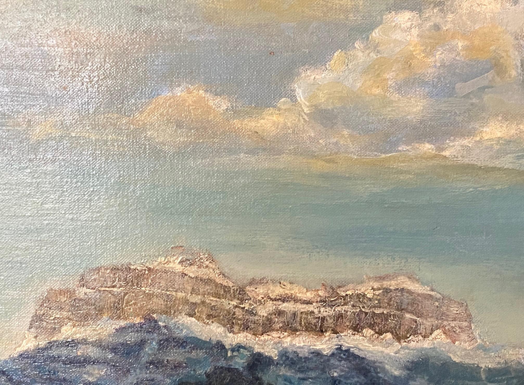 Pittura ad olio firmata California o Arizona Paesaggio montano desertico con nuvole in vendita 1