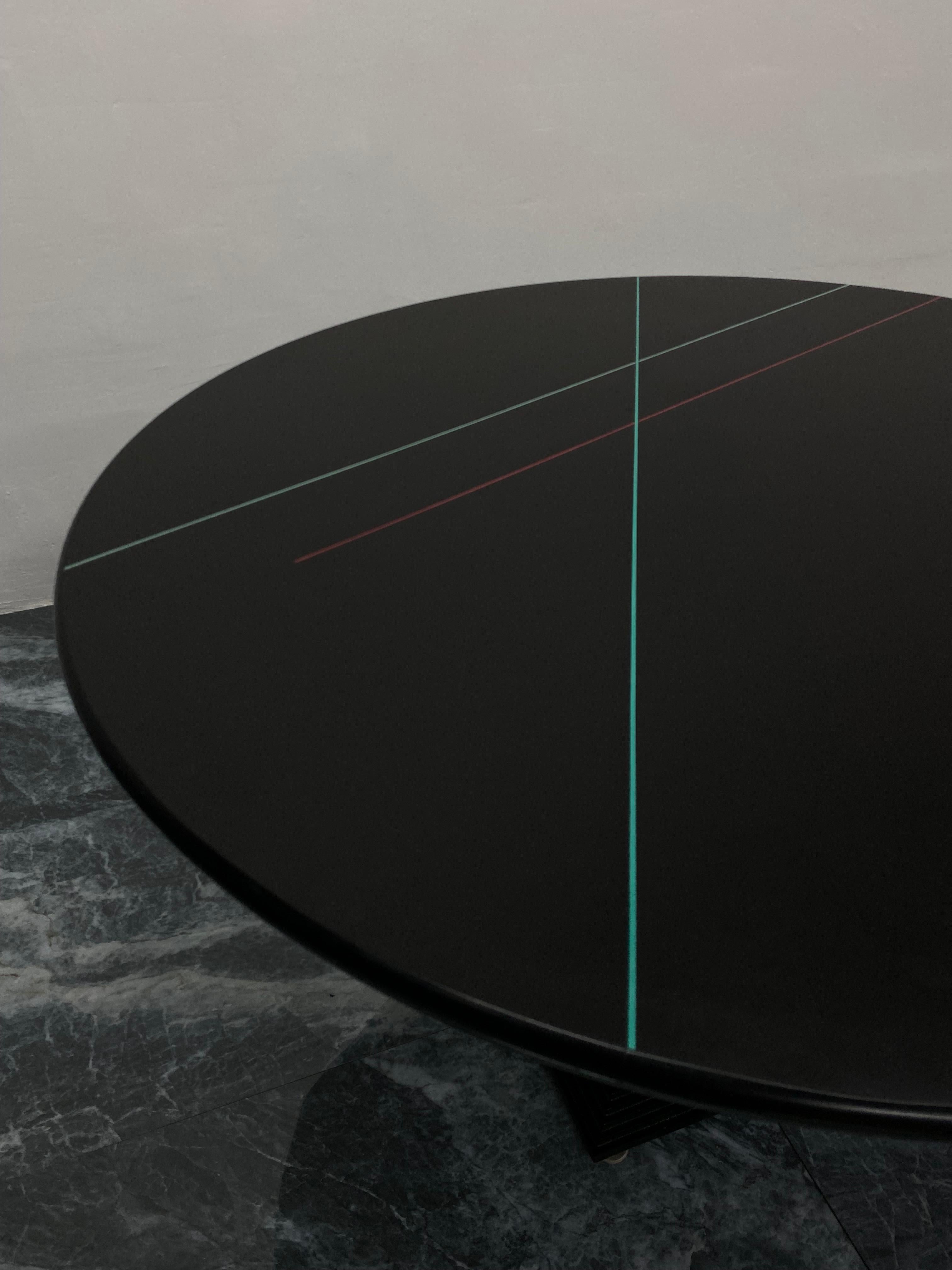 California Postmodern Round Dining Table with Color Lines by Peterson Design 4
