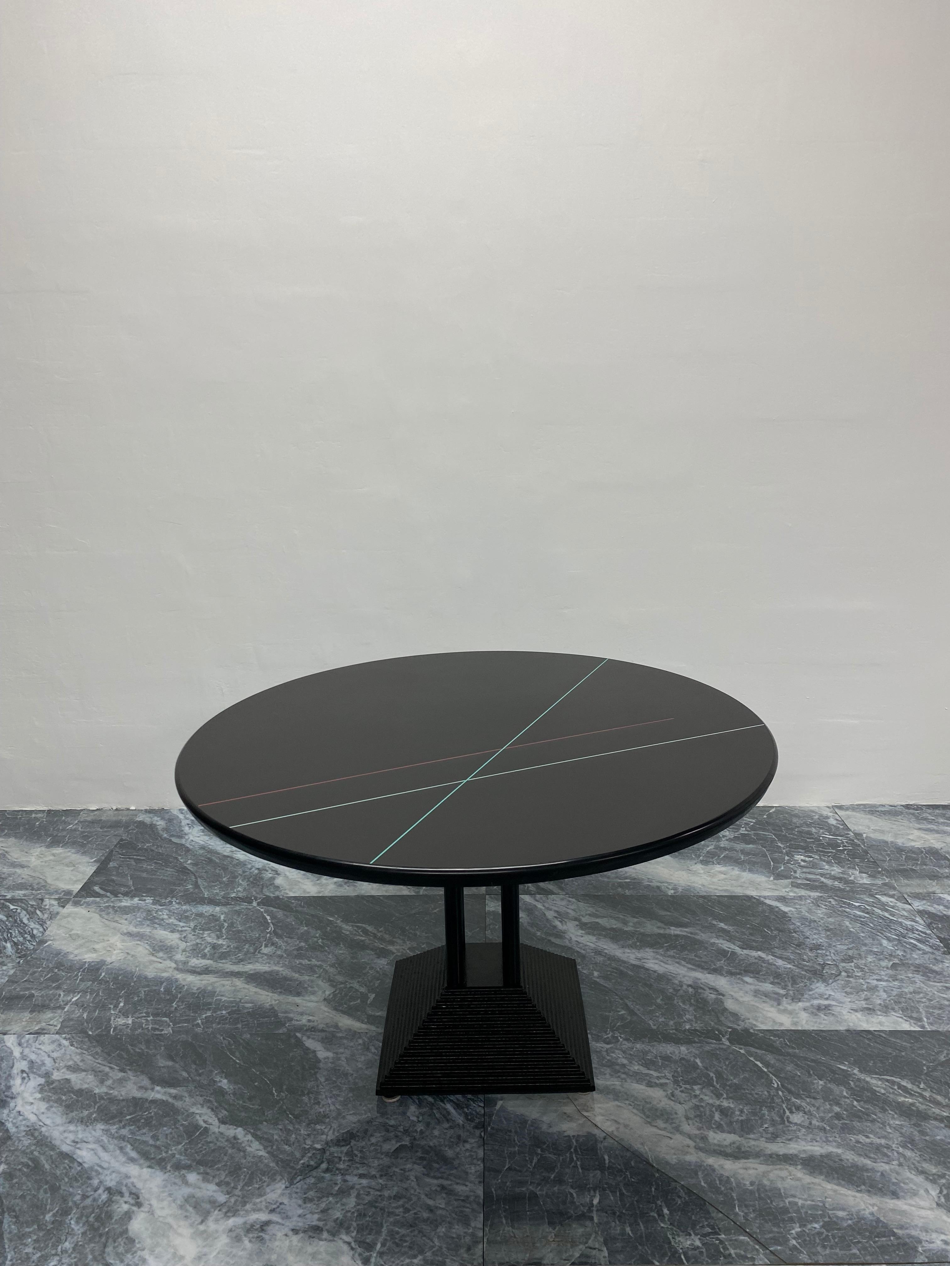 Post-Modern California Postmodern Round Dining Table with Color Lines by Peterson Design