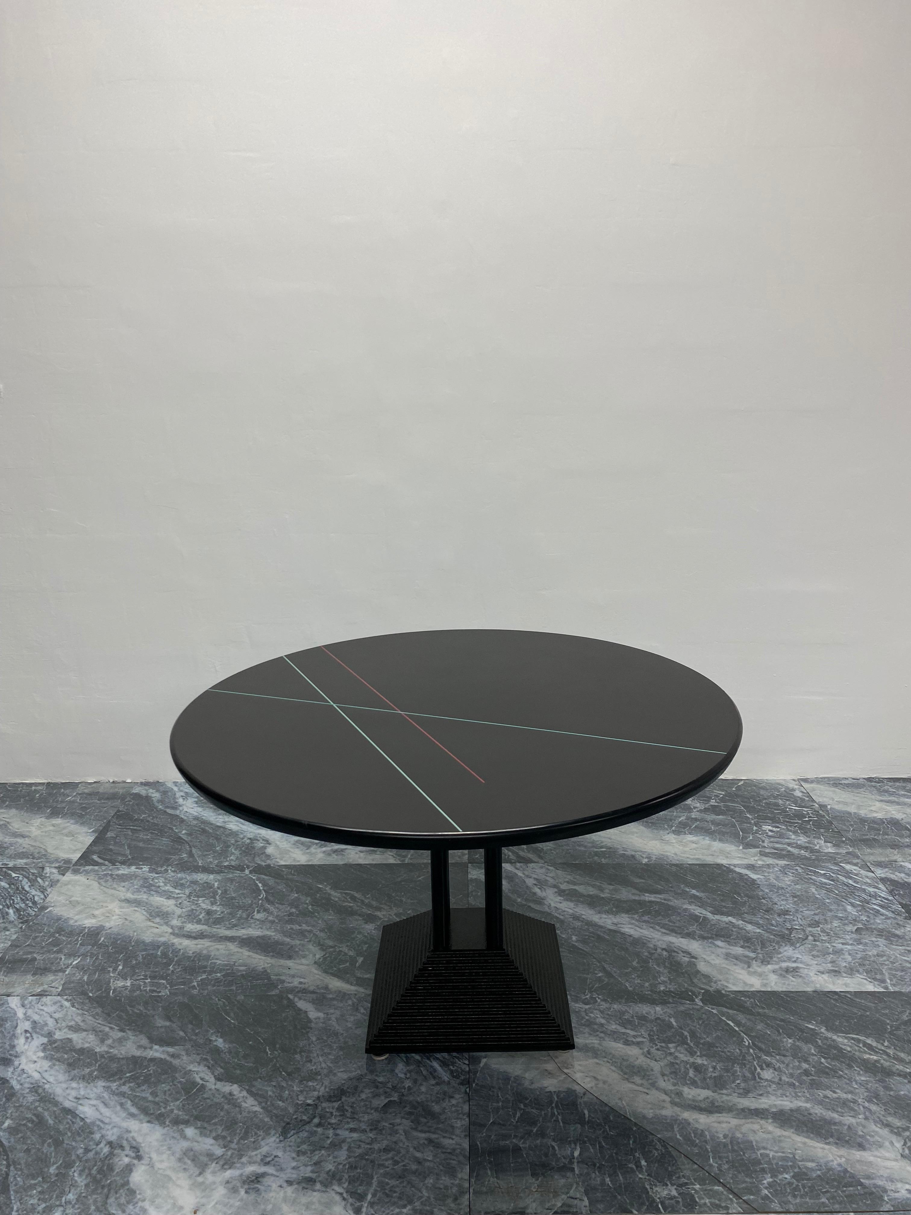American California Postmodern Round Dining Table with Color Lines by Peterson Design