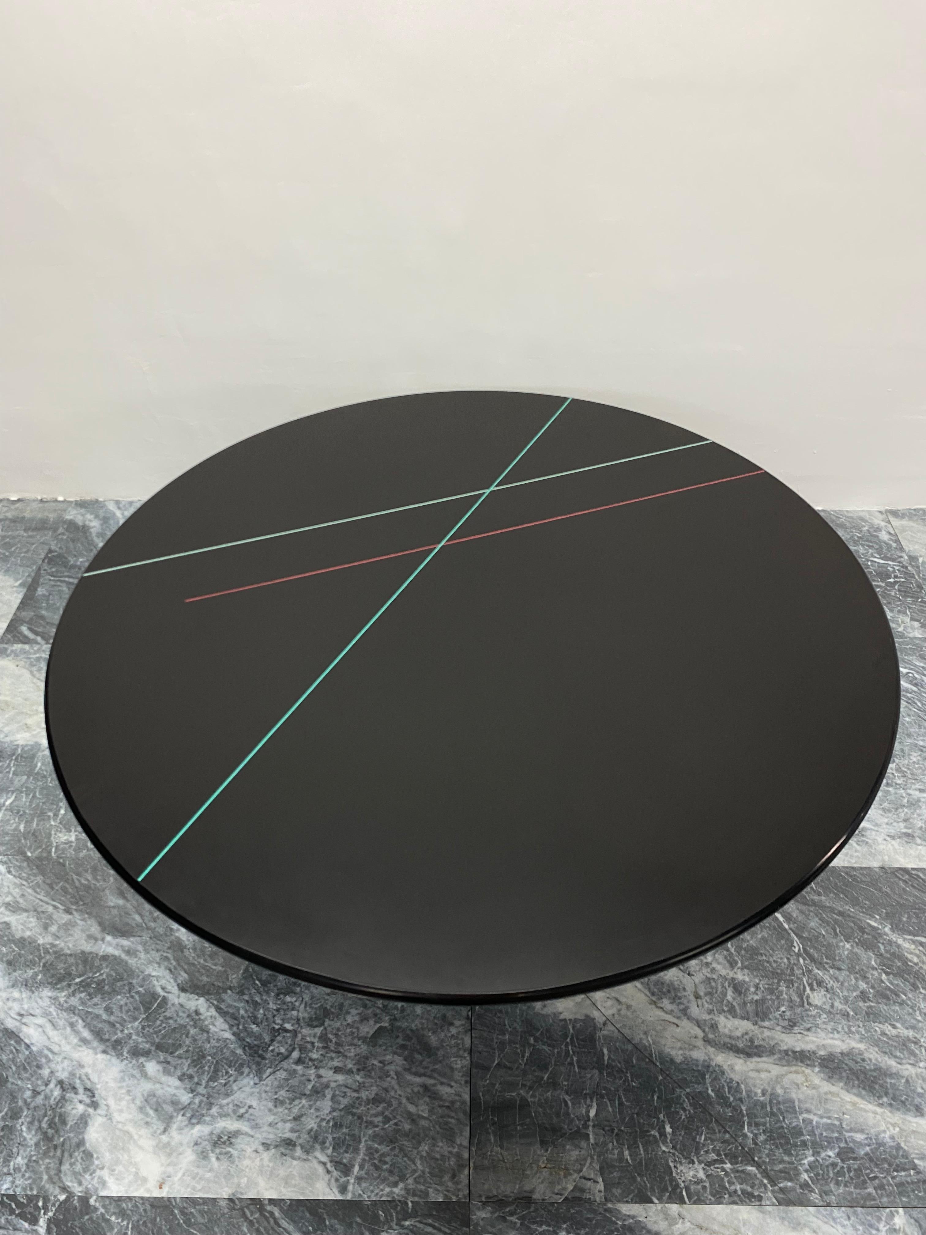 20th Century California Postmodern Round Dining Table with Color Lines by Peterson Design