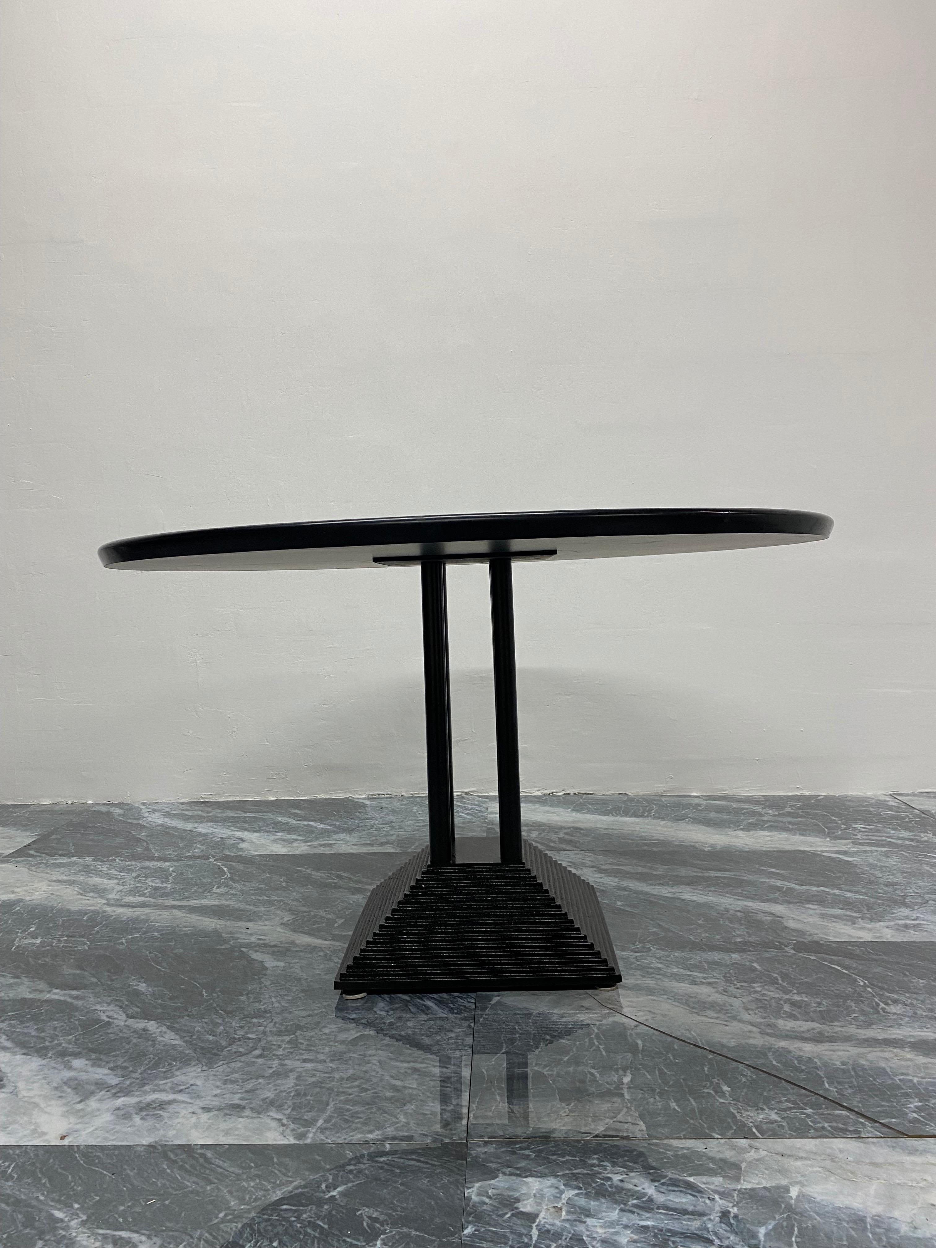 Steel California Postmodern Round Dining Table with Color Lines by Peterson Design