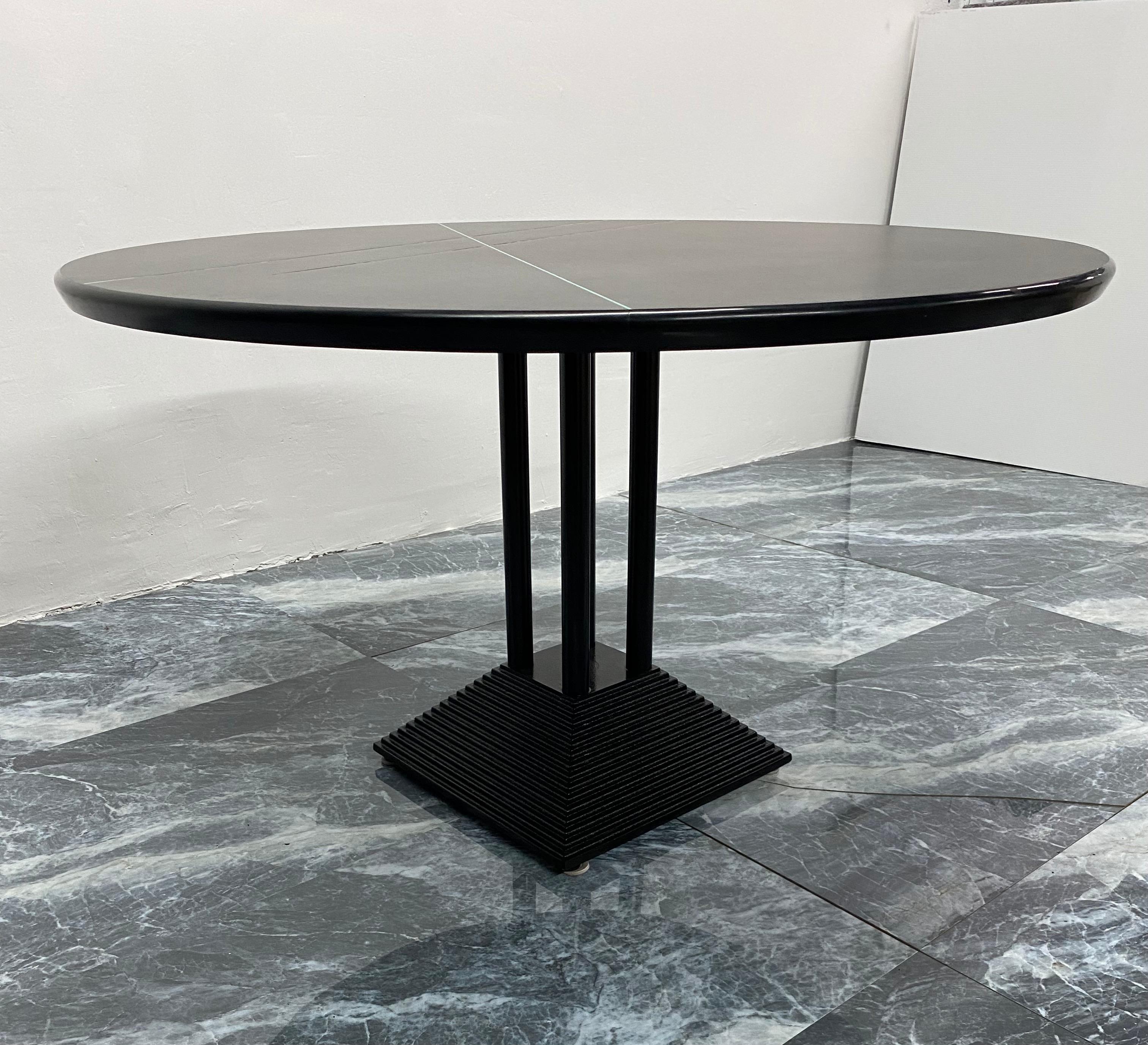 California Postmodern Round Dining Table with Color Lines by Peterson Design 1