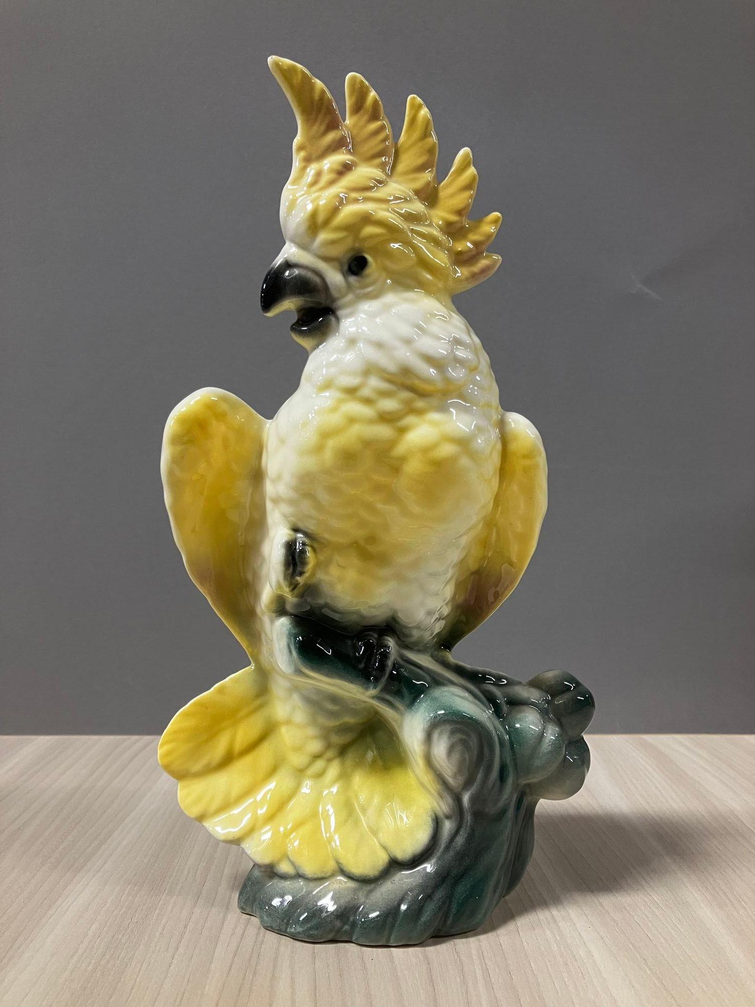 Early Mid-Century Ceramic Tropical Cockatoo on a Branch with a 2