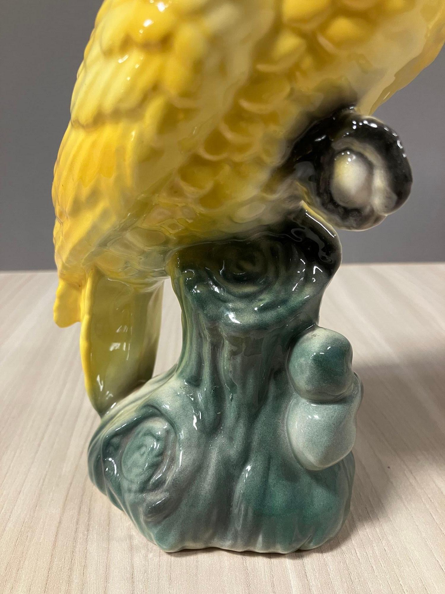 California Pottery Ceramic Tropical Cockatoo on Branch Statue For Sale 5