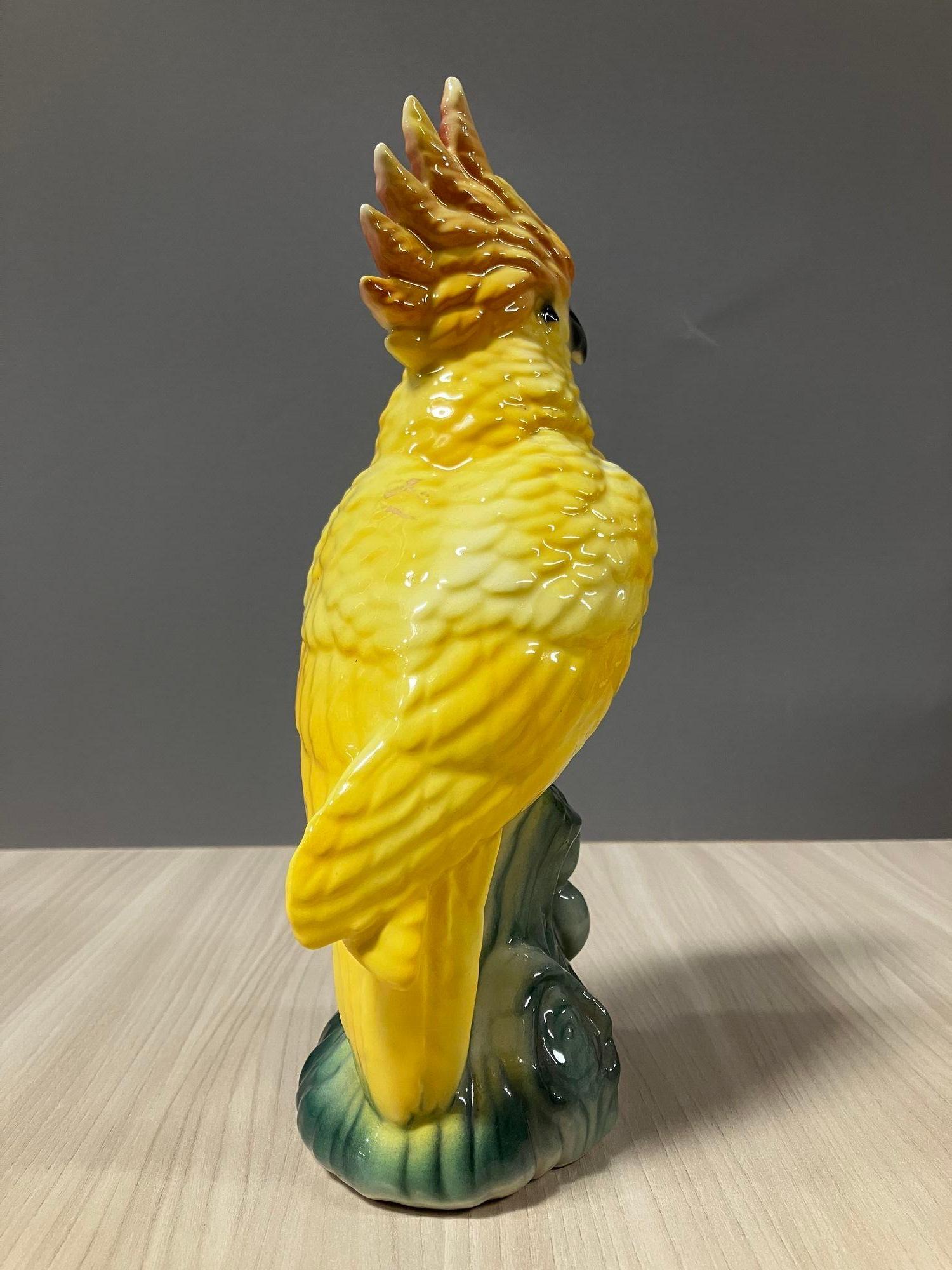 Mid-20th Century California Pottery Ceramic Tropical Cockatoo on Branch Statue For Sale
