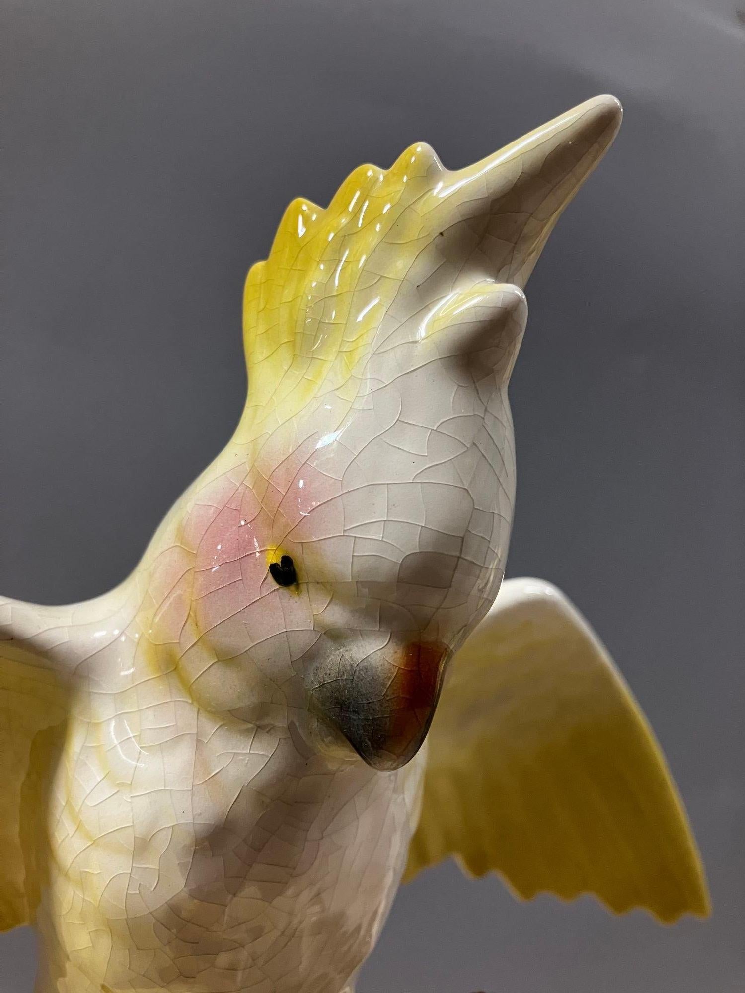 California Pottery Ceramic Tropical Cockatoo on Hibiscus Branch Statue For Sale 5