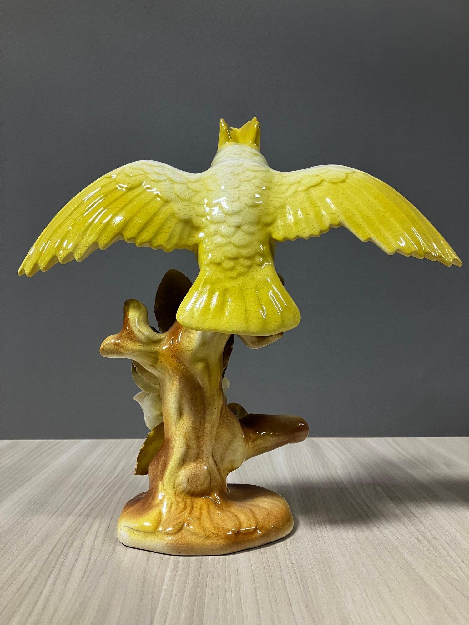 Mid-20th Century California Pottery Ceramic Tropical Cockatoo on Hibiscus Branch Statue For Sale