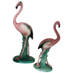 Retro California Pottery Flamingo Statues signed Will-George