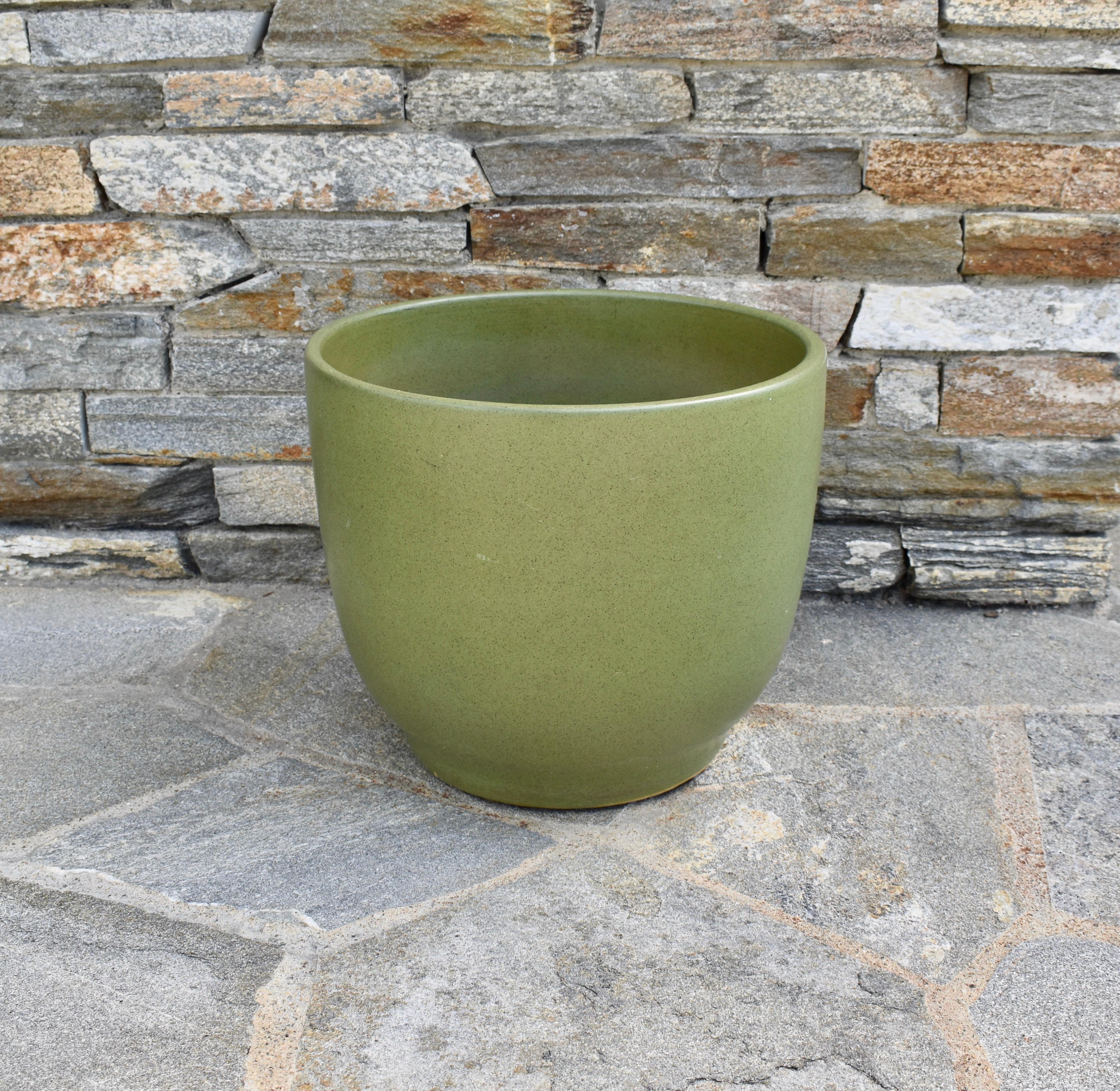 Mid-Century Modern California Pottery Green Speckled Planter Pot