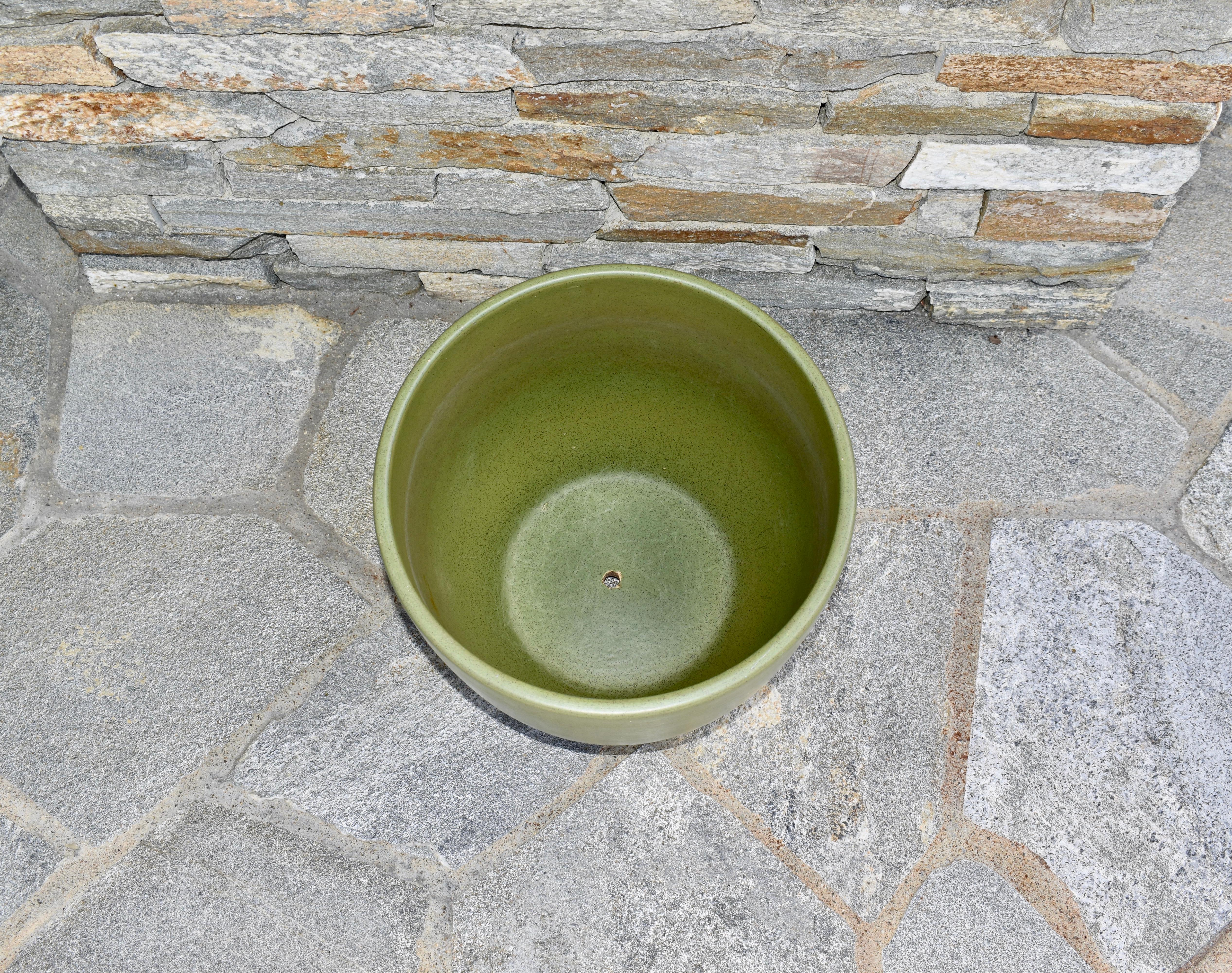 Glazed California Pottery Green Speckled Planter Pot