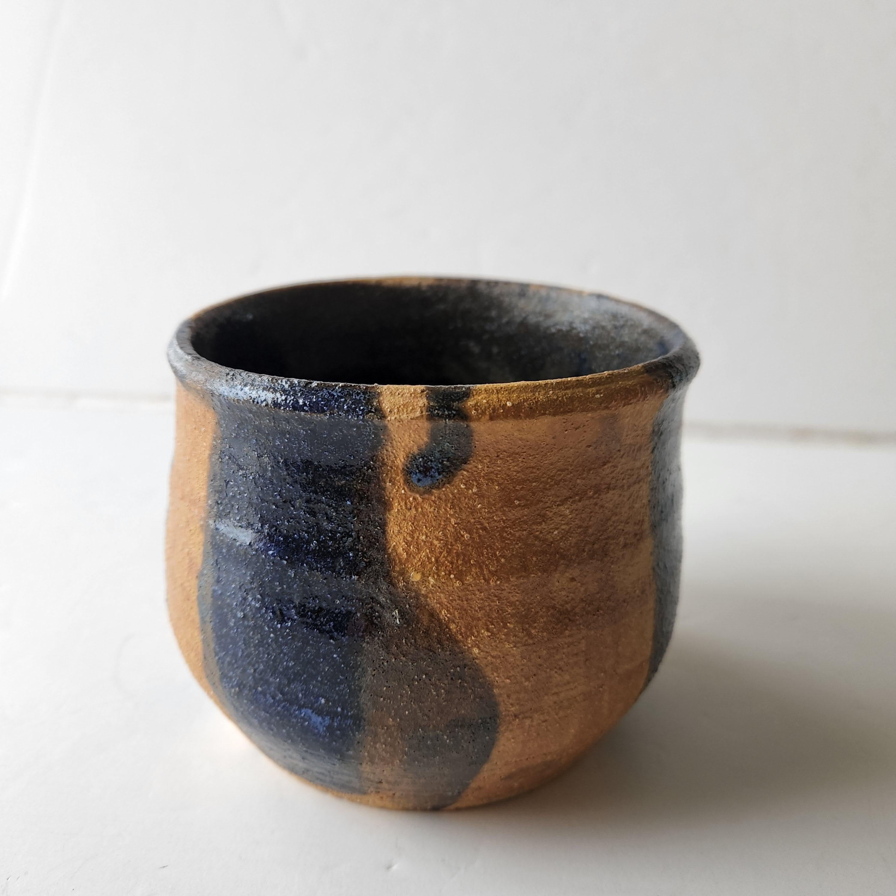 Organic Modern California Modern Stoneware Pottery Vase Deep Blue Glaze Swish 1982 For Sale