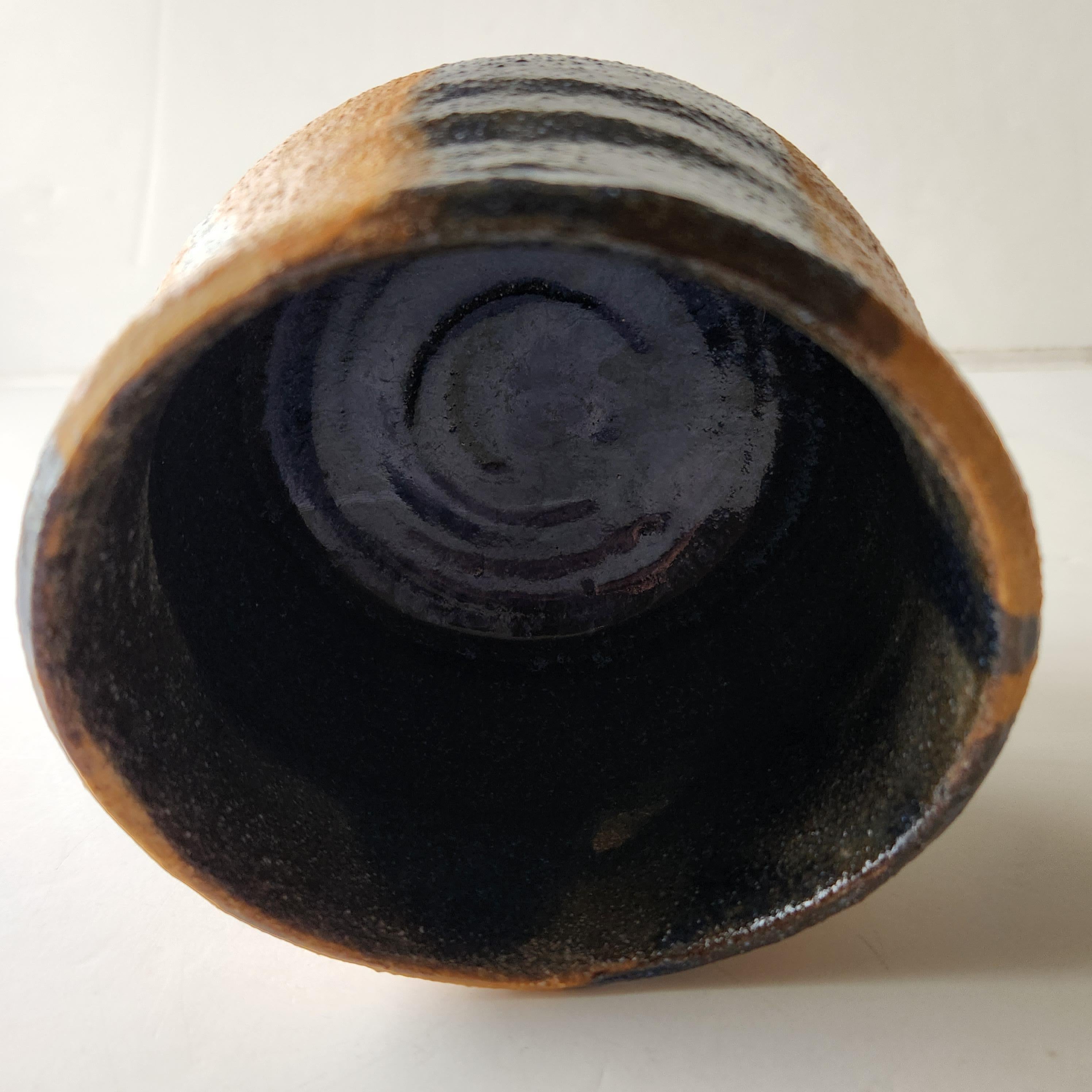 California Modern Stoneware Pottery Vase Deep Blue Glaze Swish 1982 For Sale 1