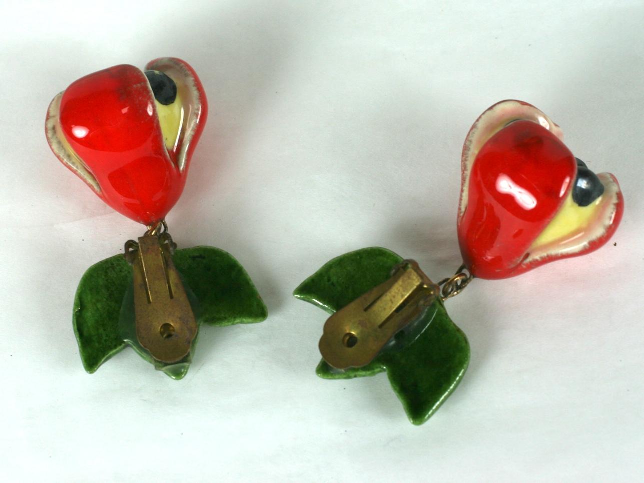 Art Deco California Pottery Ackee Fruit Earrings For Sale