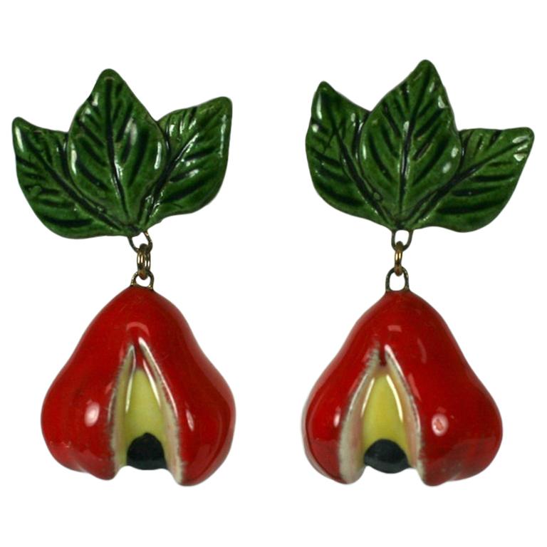 California Pottery Ackee Fruit Earrings For Sale