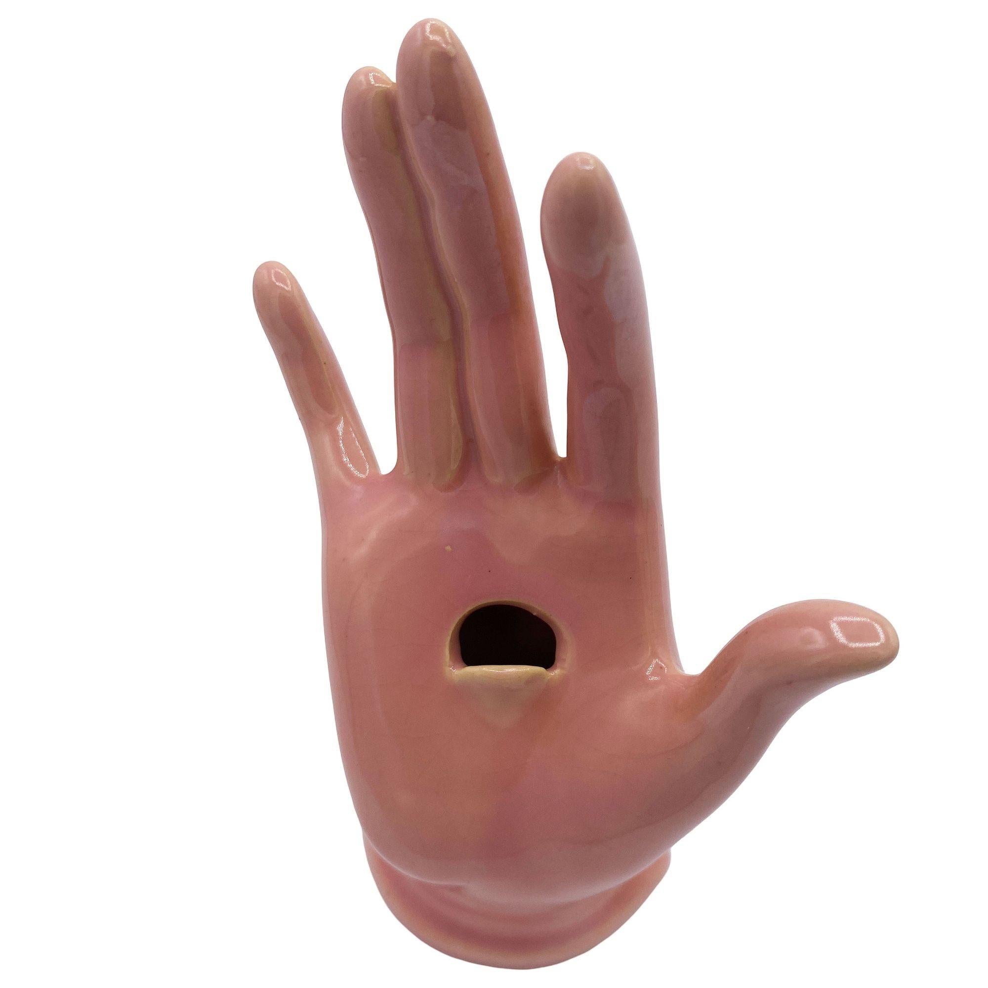 Mid-Century moderno California Pottery Portabiglietti da visita a forma di mano femminile rosa salmone in vendita