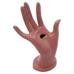 California Pottery Salmon Pink Figurative Female Hand Business Card Holder