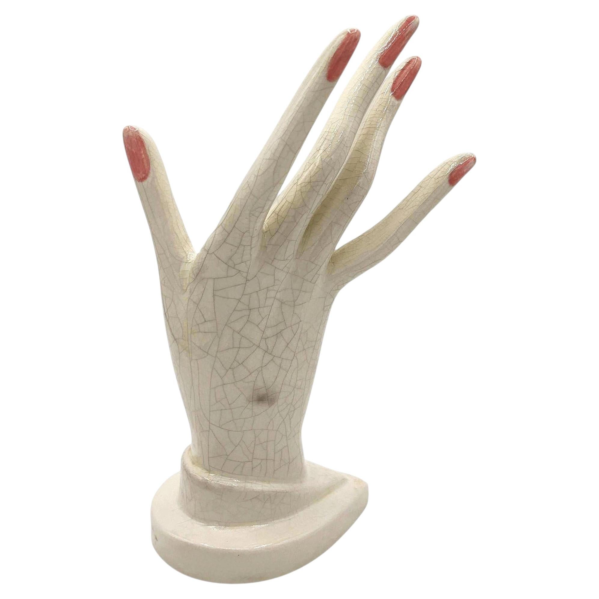 California Pottery White Pink Figurative Female Hand Ring Holder