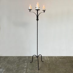 California Ranch Mid Century Wrought Iron Torchiere Standing Candelabra
