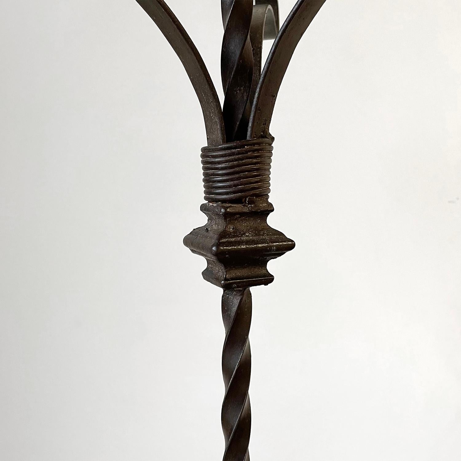California Ranch Mid Century Wrought Iron Torchiere Standing Candelabra In Good Condition For Sale In Los Angeles, CA