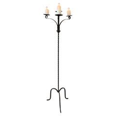 Antique California Ranch Mid Century Wrought Iron Torchiere Standing Candelabra