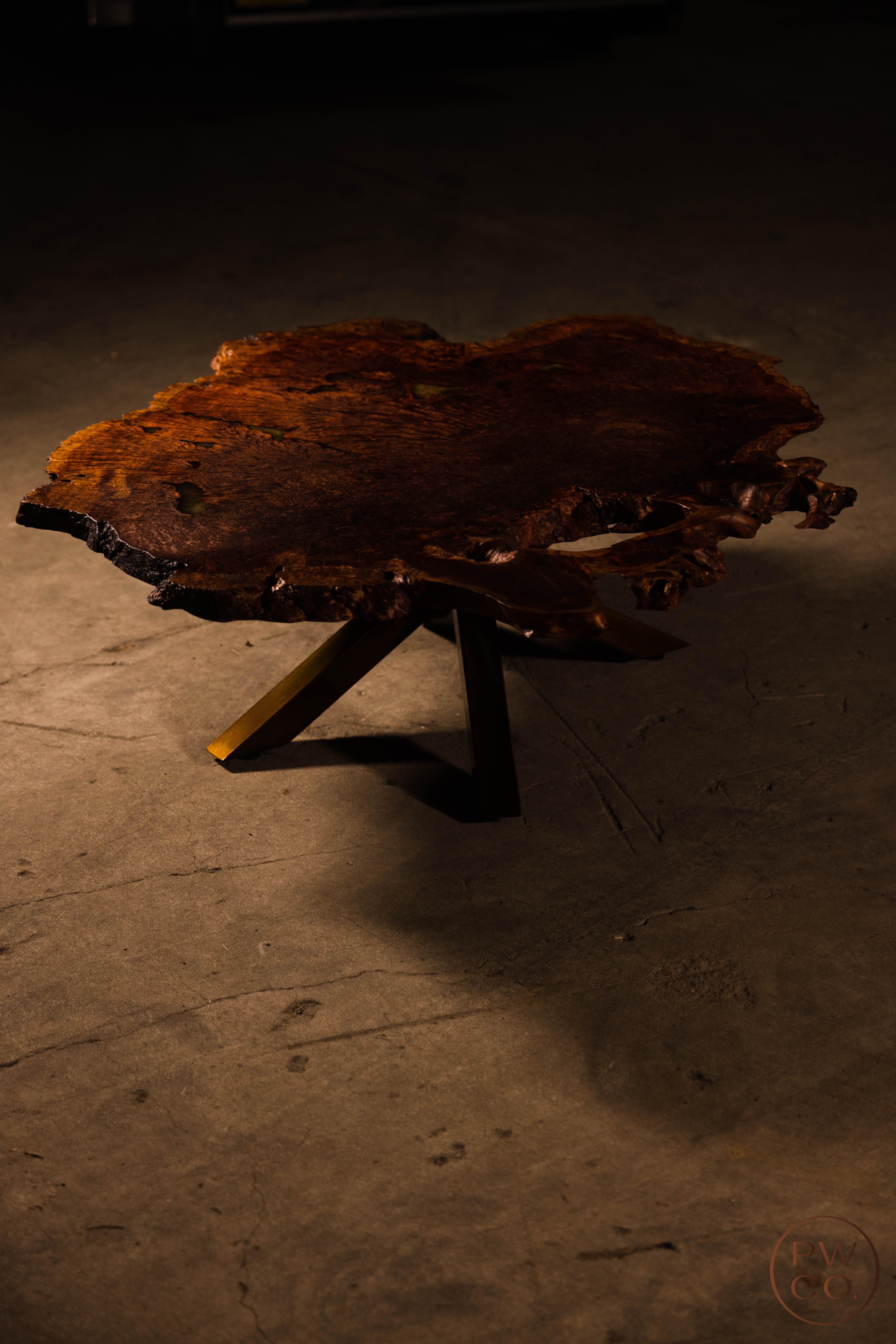 Powder-Coated California Redwood Burl Coffee Table For Sale