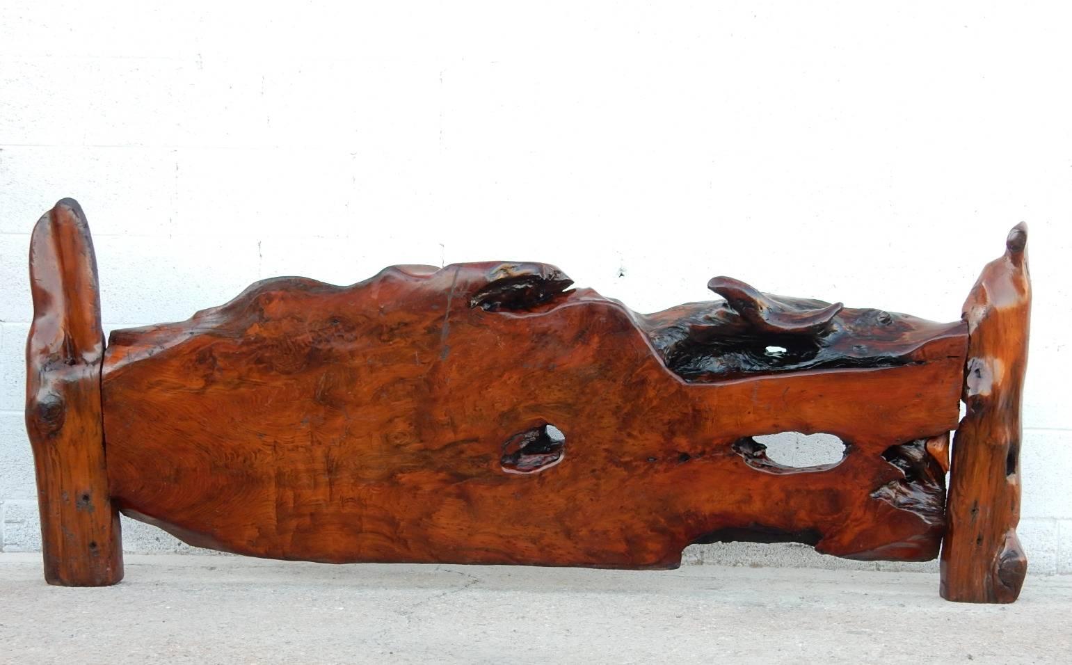 Hand-Crafted California Redwood Burl Wood Headboard & Footboard by Steven Siegel of Burl Bros