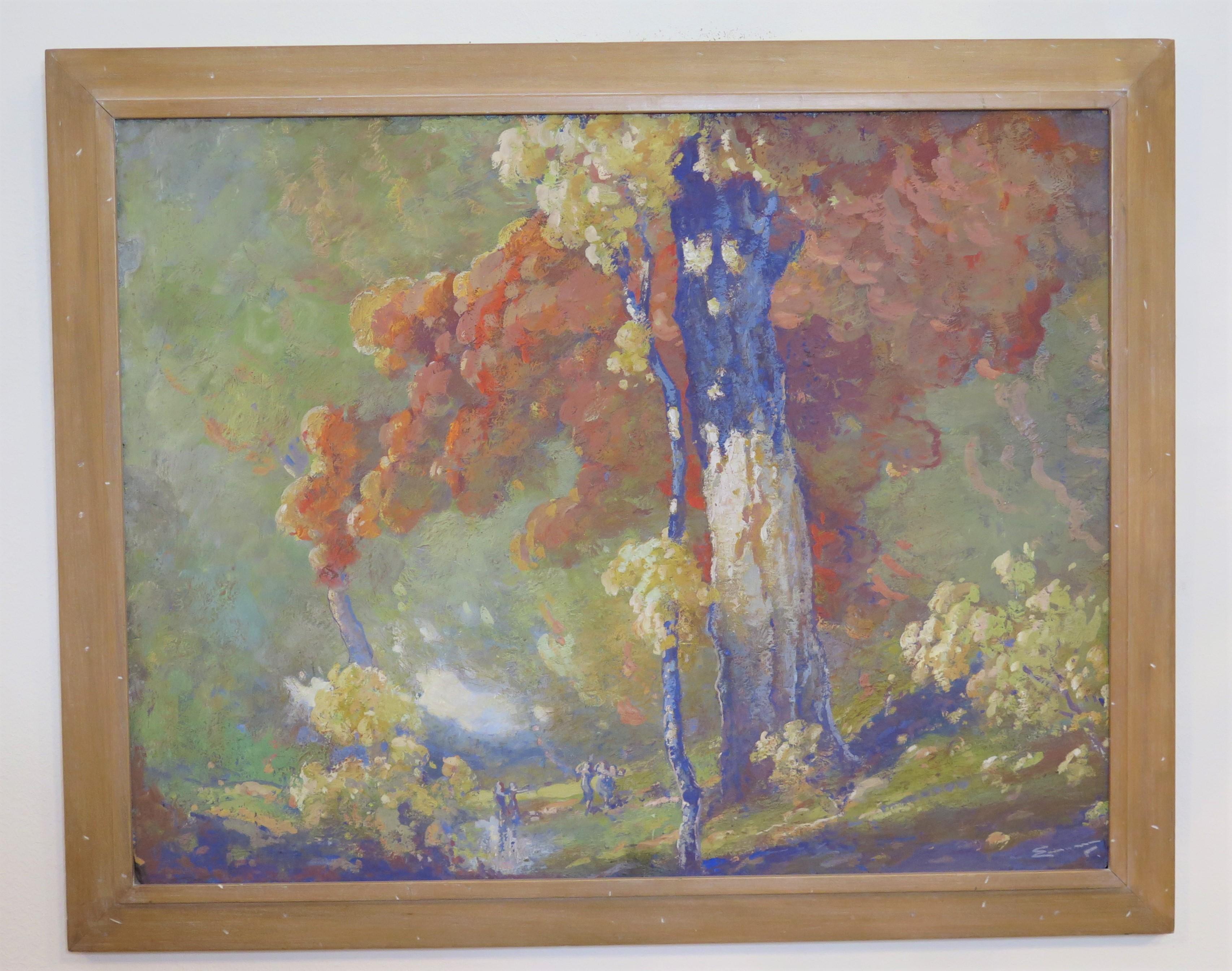 California School Oil on Board Painting of a Treed Landscape For Sale 5