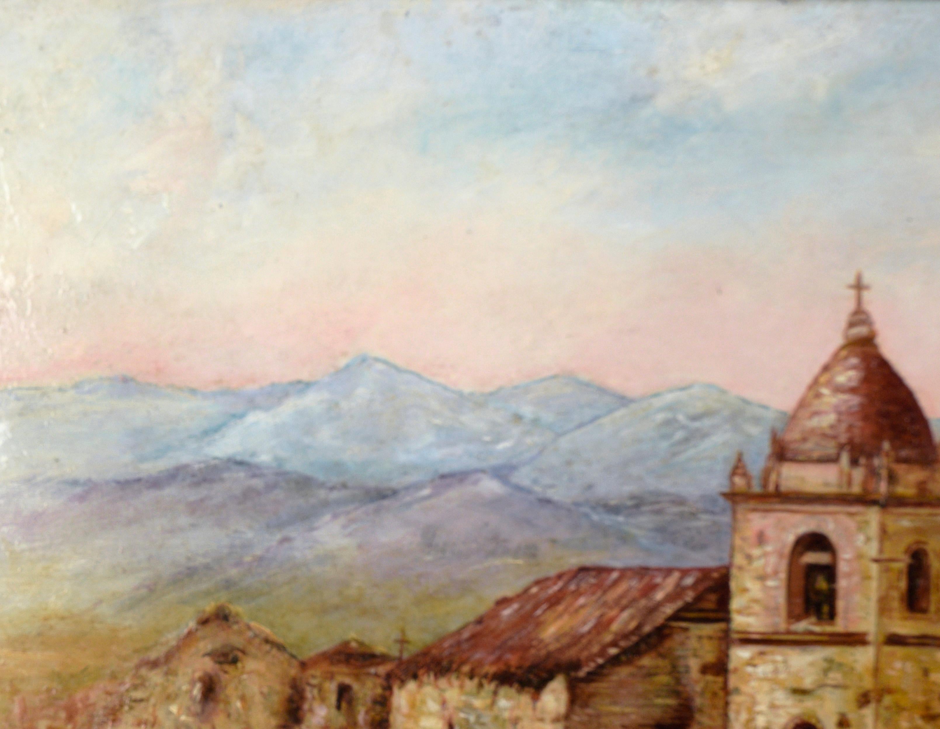 Carmel Mission, 1870 - California School Landscape Oil Painting For Sale 1