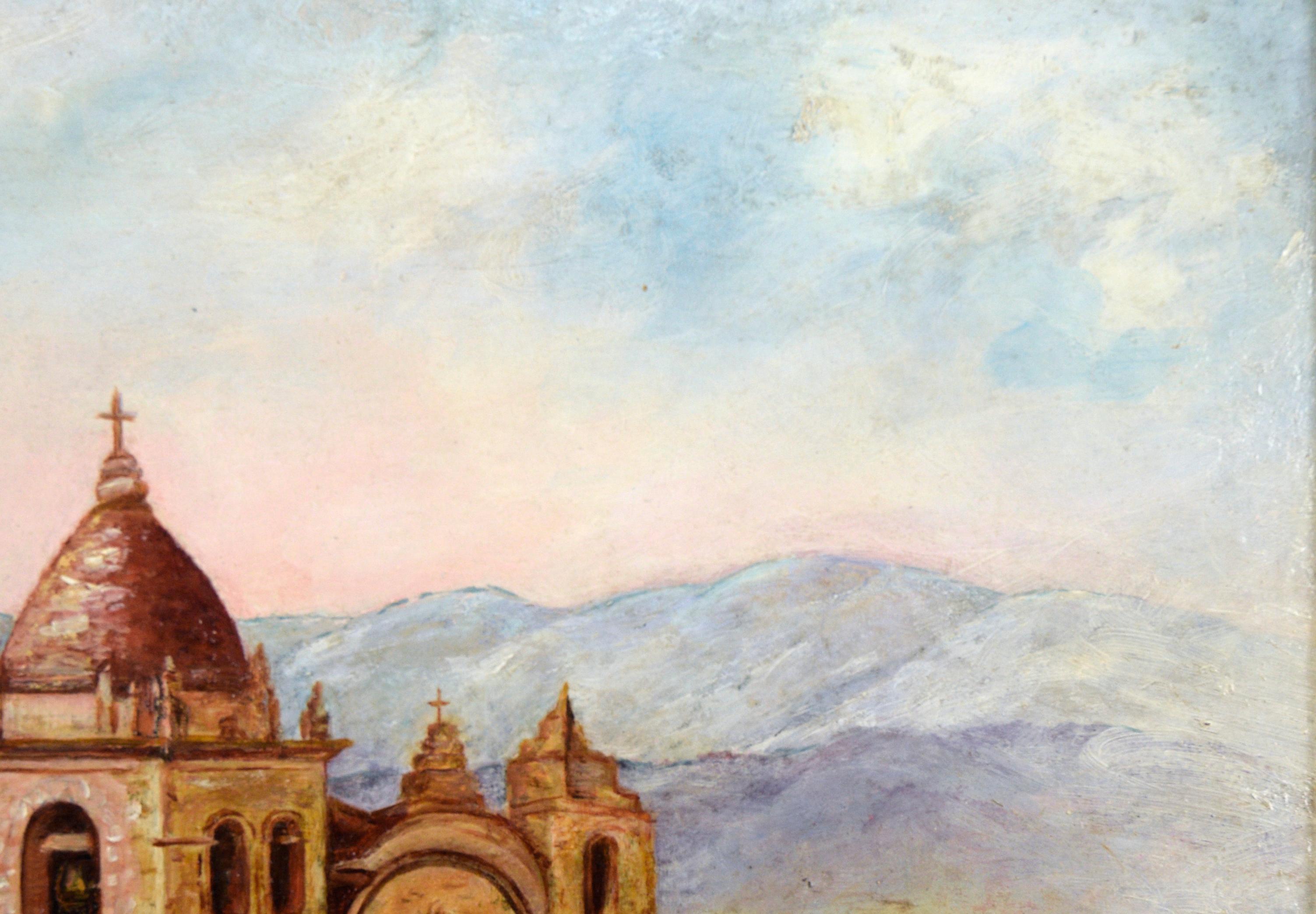 Carmel Mission, 1870 - Peinture à l'huile de paysage de l'école de Californie - Impressionnisme américain Painting par California School