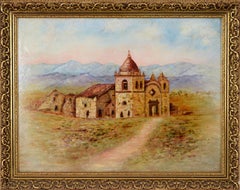 Vintage Carmel Mission, 1870 - California School Landscape Oil Painting