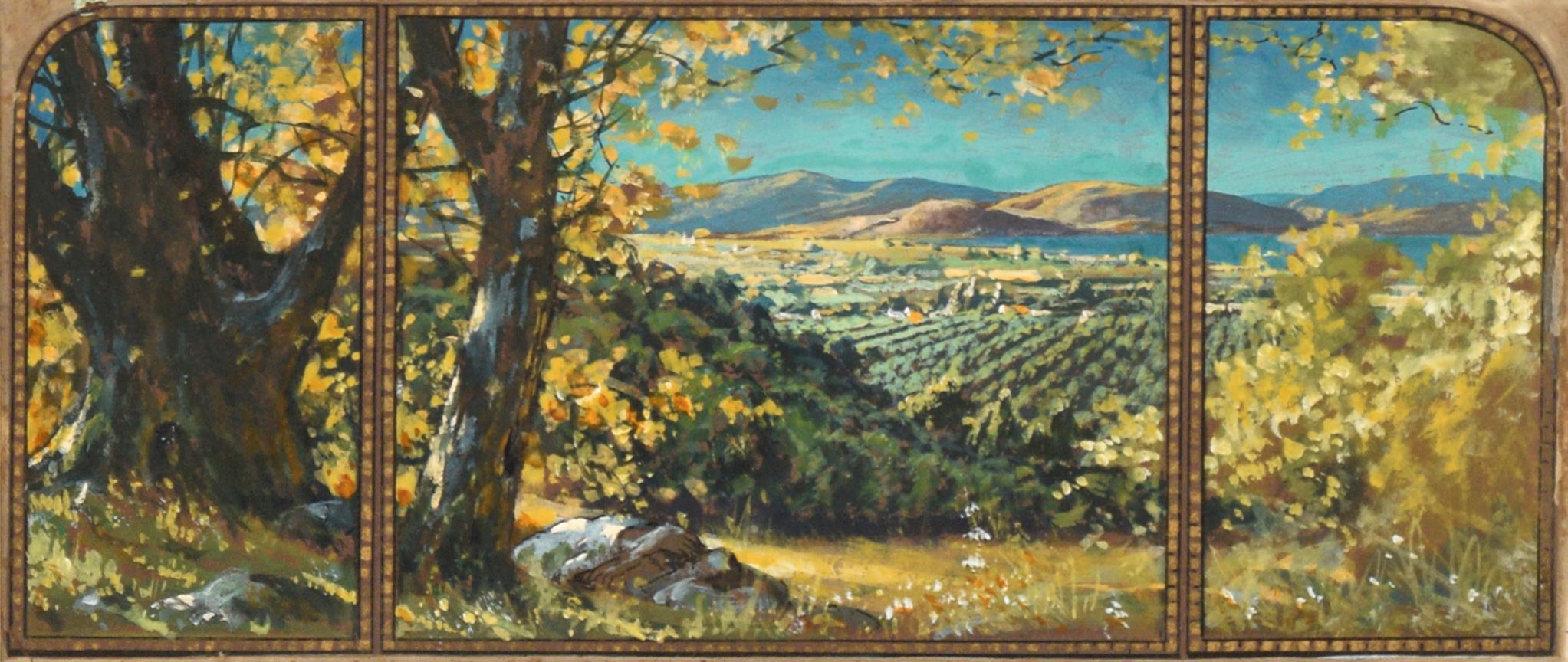 Looking Out Over the Vineyards, Early 20th Century Landscape Panorama  - Painting by California School