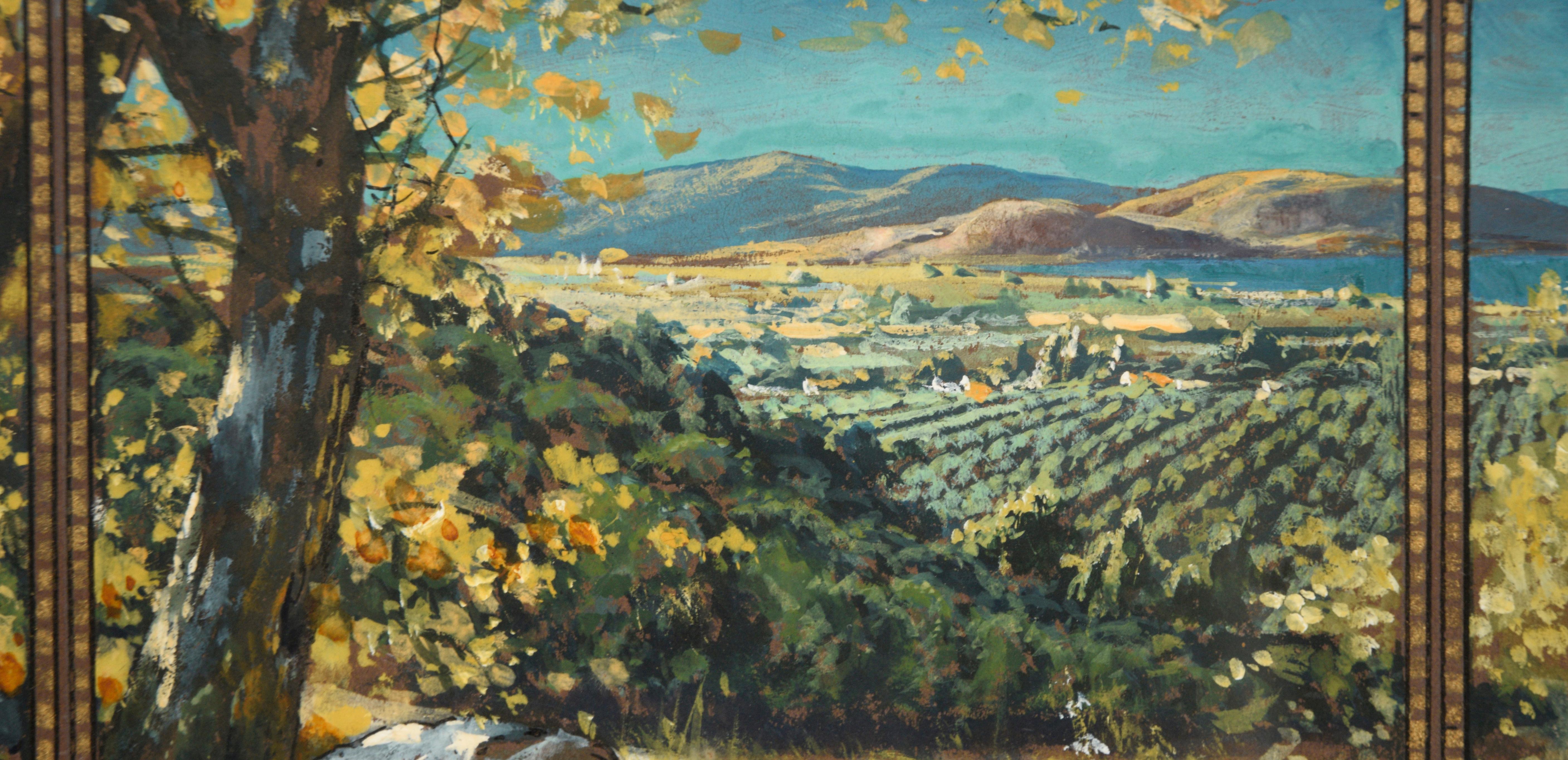 Looking Out Over the Vineyards, Early 20th Century Landscape Panorama  - Art Nouveau Painting by California School