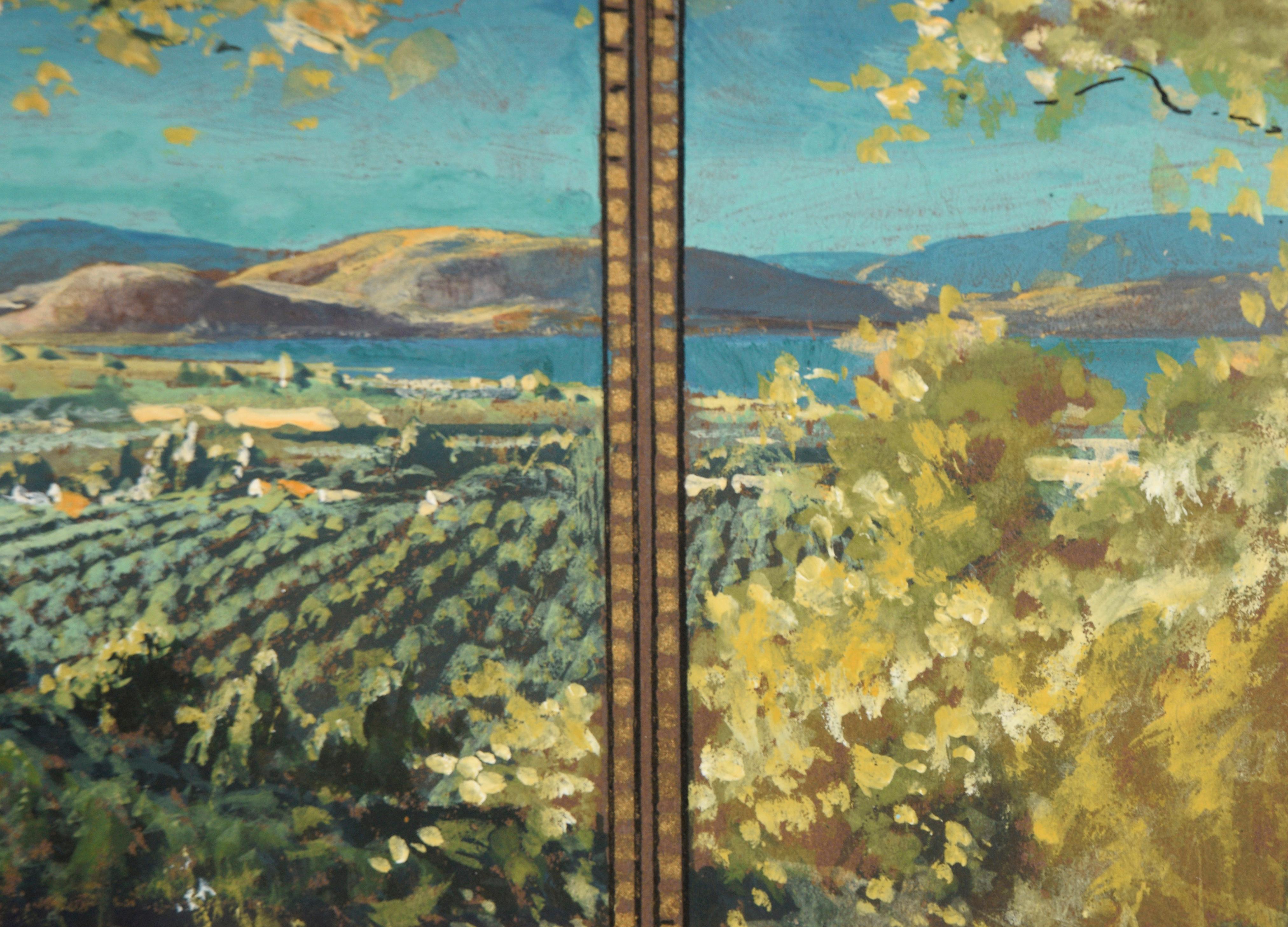 Looking Out Over the Vineyards, Early 20th Century Landscape Panorama  - Gold Landscape Painting by California School
