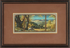 Antique Looking Out Over the Vineyards, Early 20th Century Landscape Panorama 
