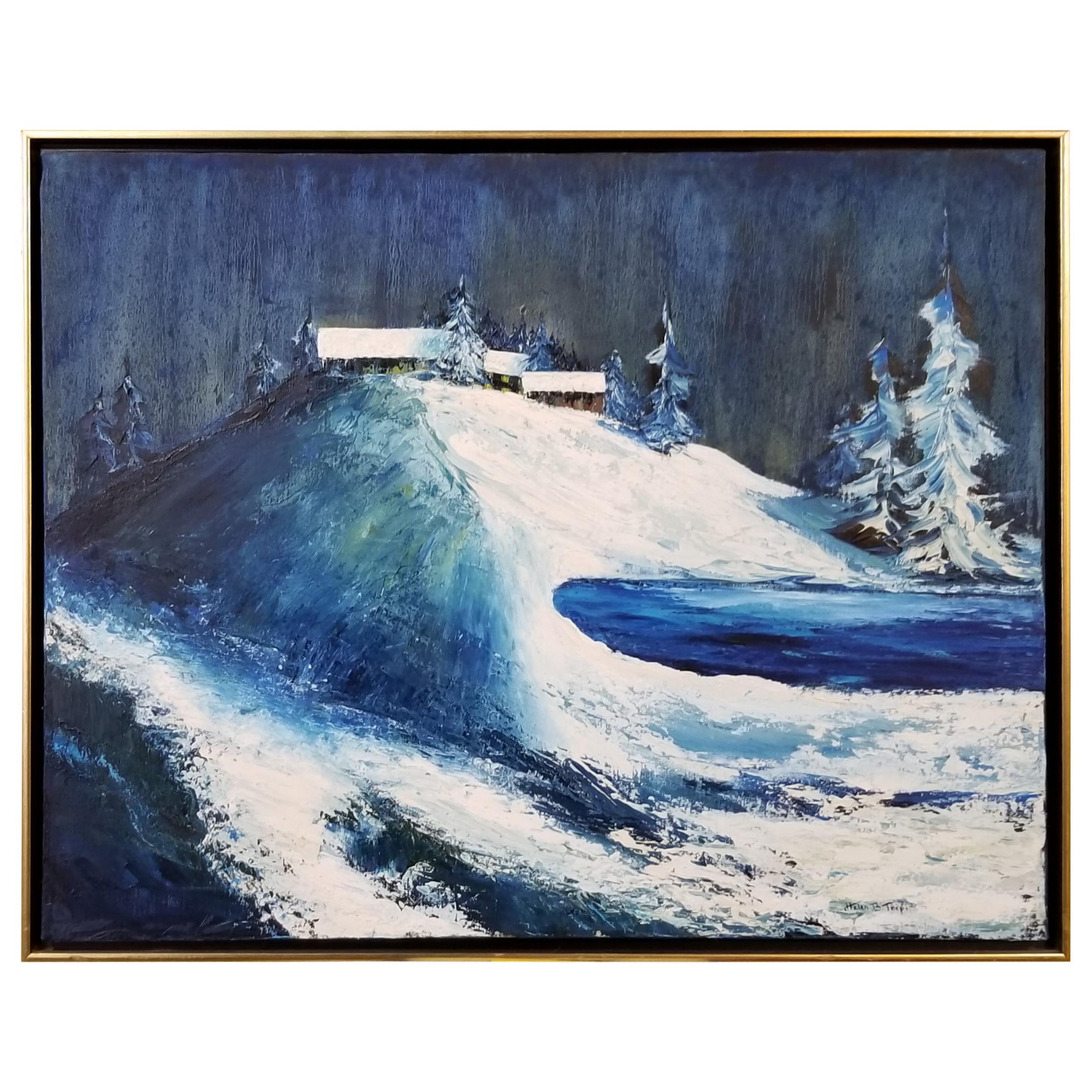 California Nocturne Snow Scene Painting by Helen Tripi For Sale