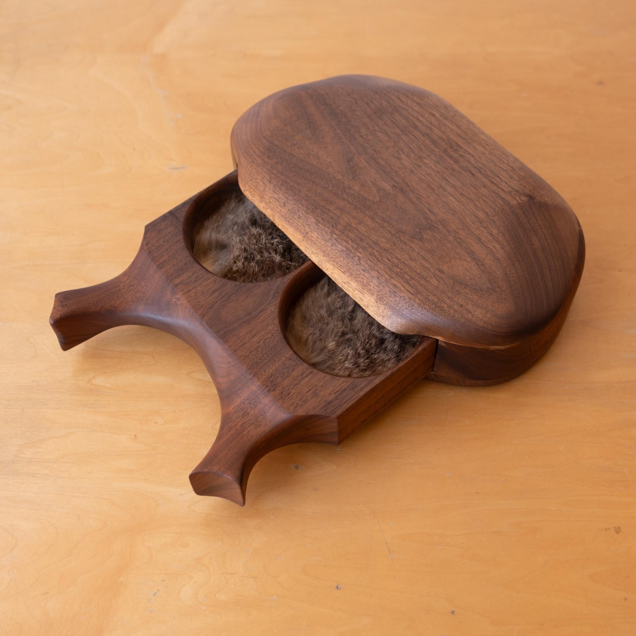 Mid-Century Modern California Studio Handcrafted Wood and Fur Jewelry Fetish Box 1970s For Sale