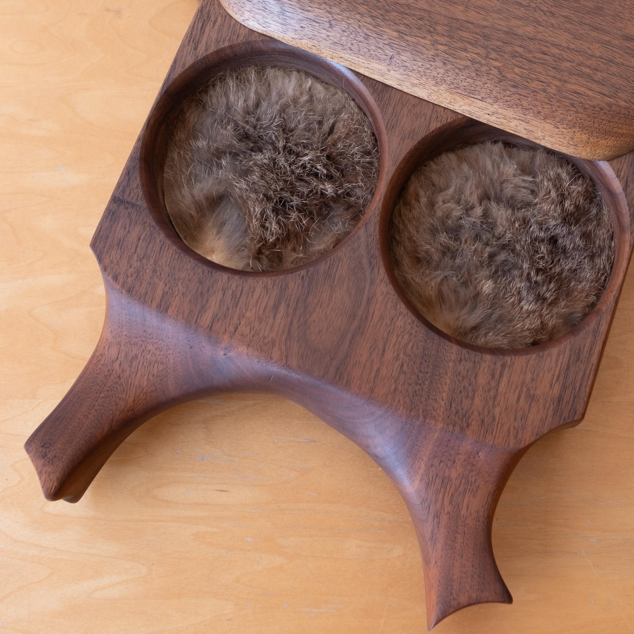 American California Studio Handcrafted Wood and Fur Jewelry Fetish Box 1970s For Sale
