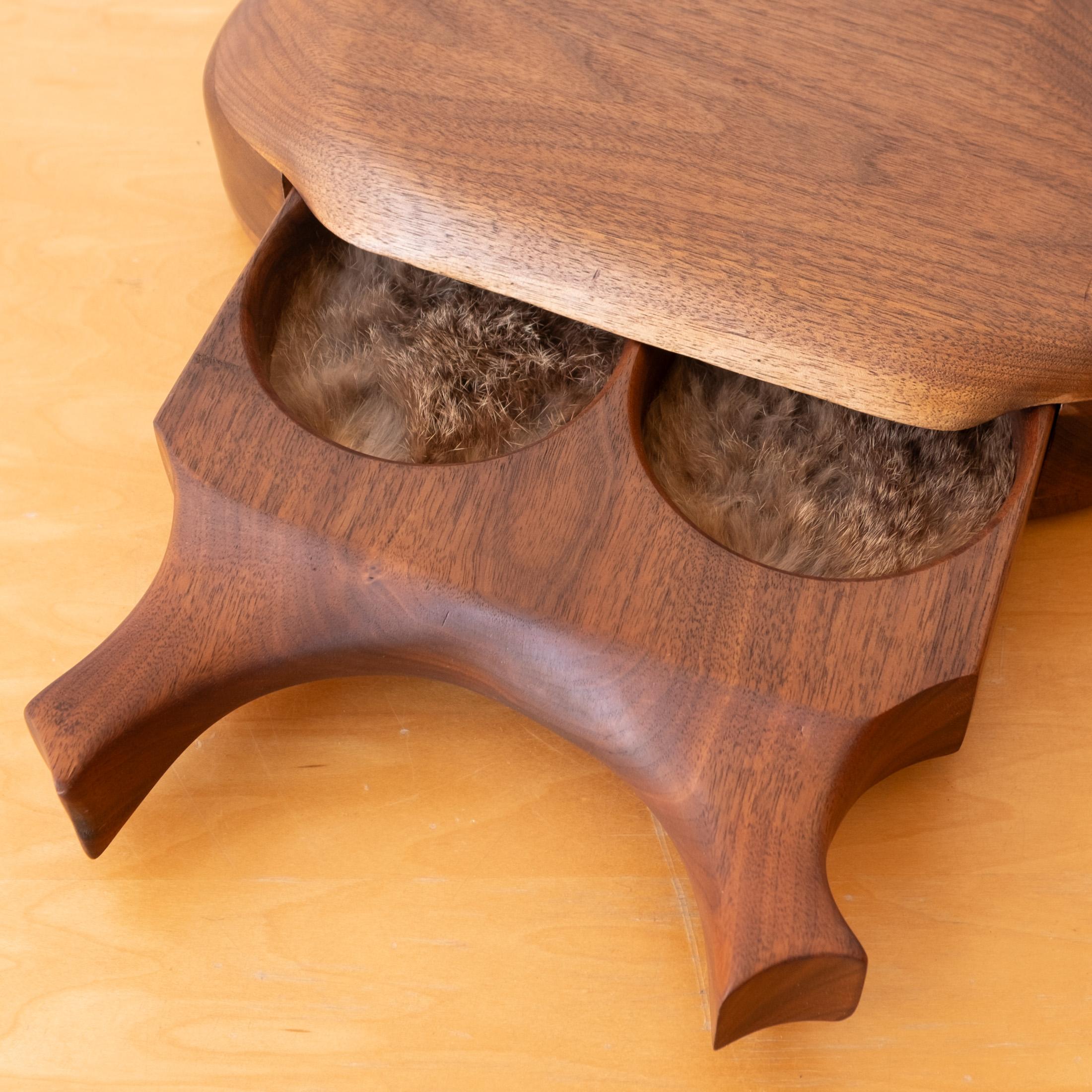 California Studio Handcrafted Wood and Fur Jewelry Fetish Box 1970s For Sale 1